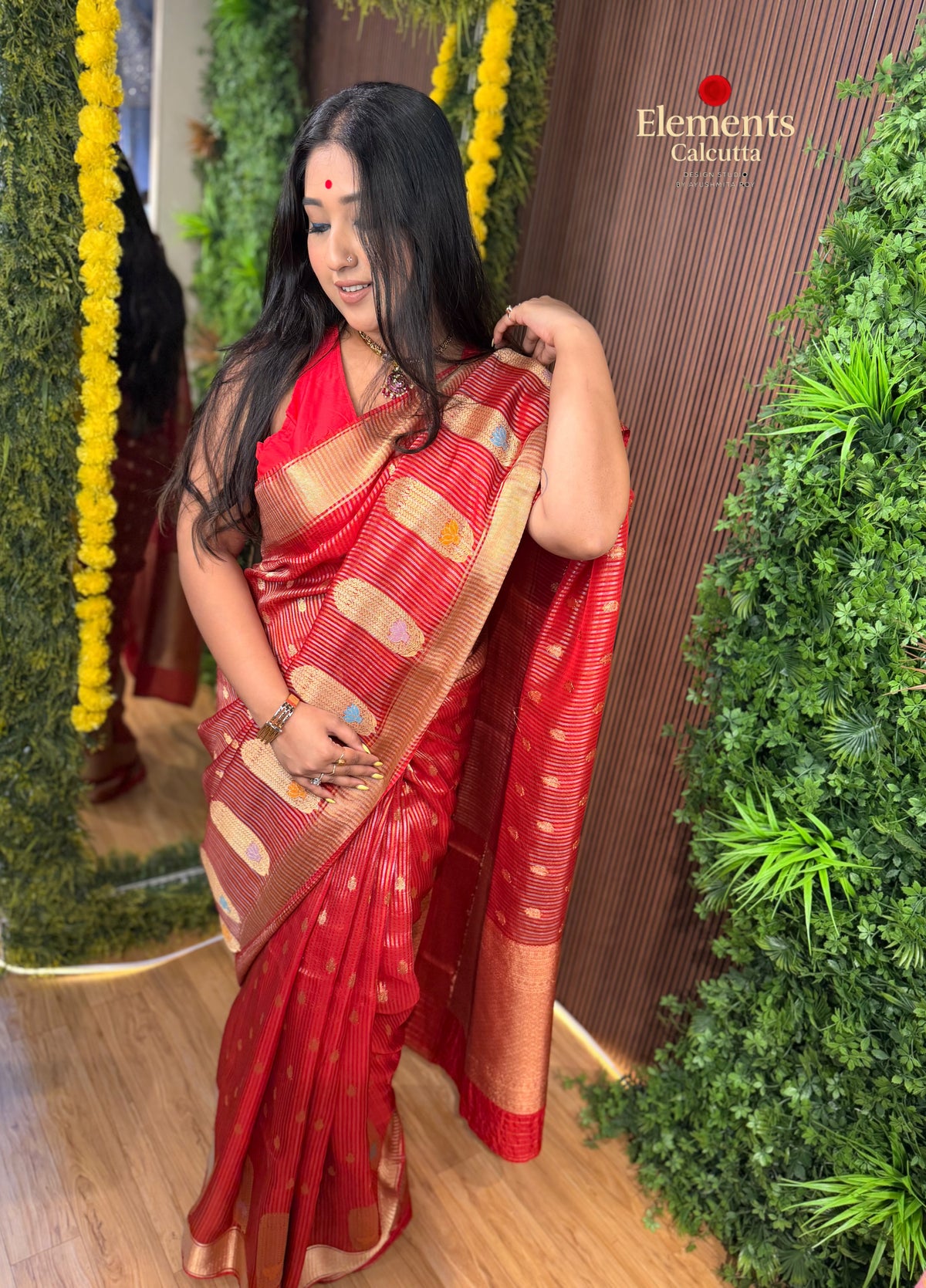 Benarasi Vermillion Red Tissue Silk Saree