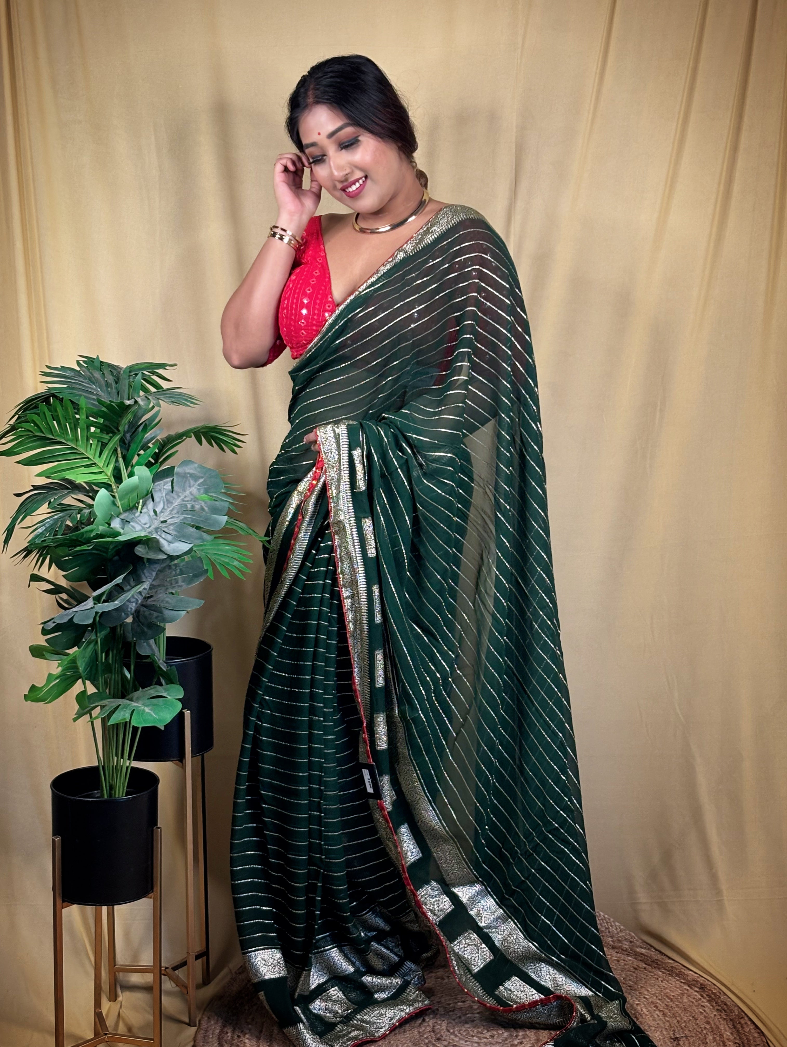 Chiffon Stripe Party Wear Saree