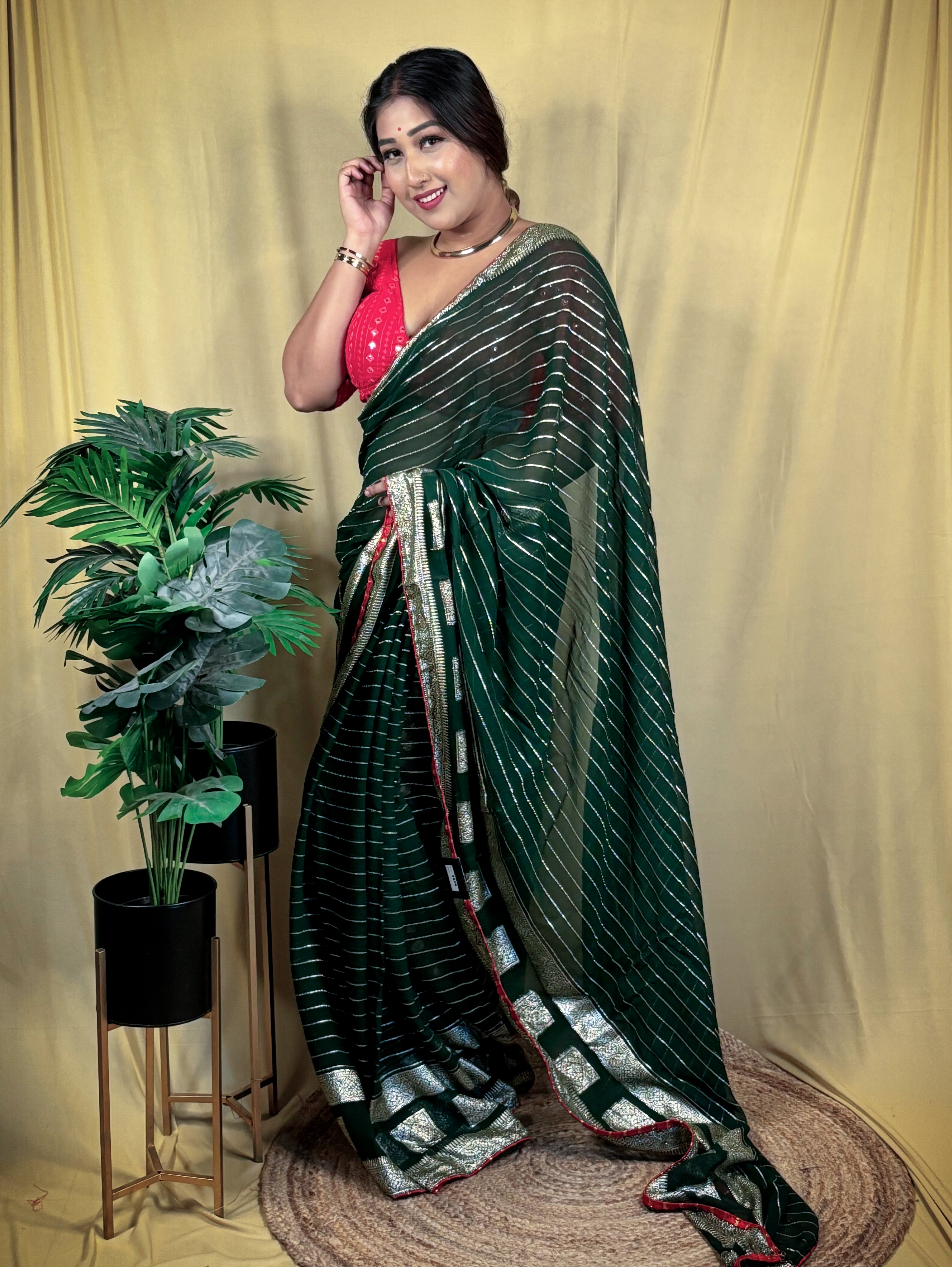 Chiffon Stripe Party Wear Saree