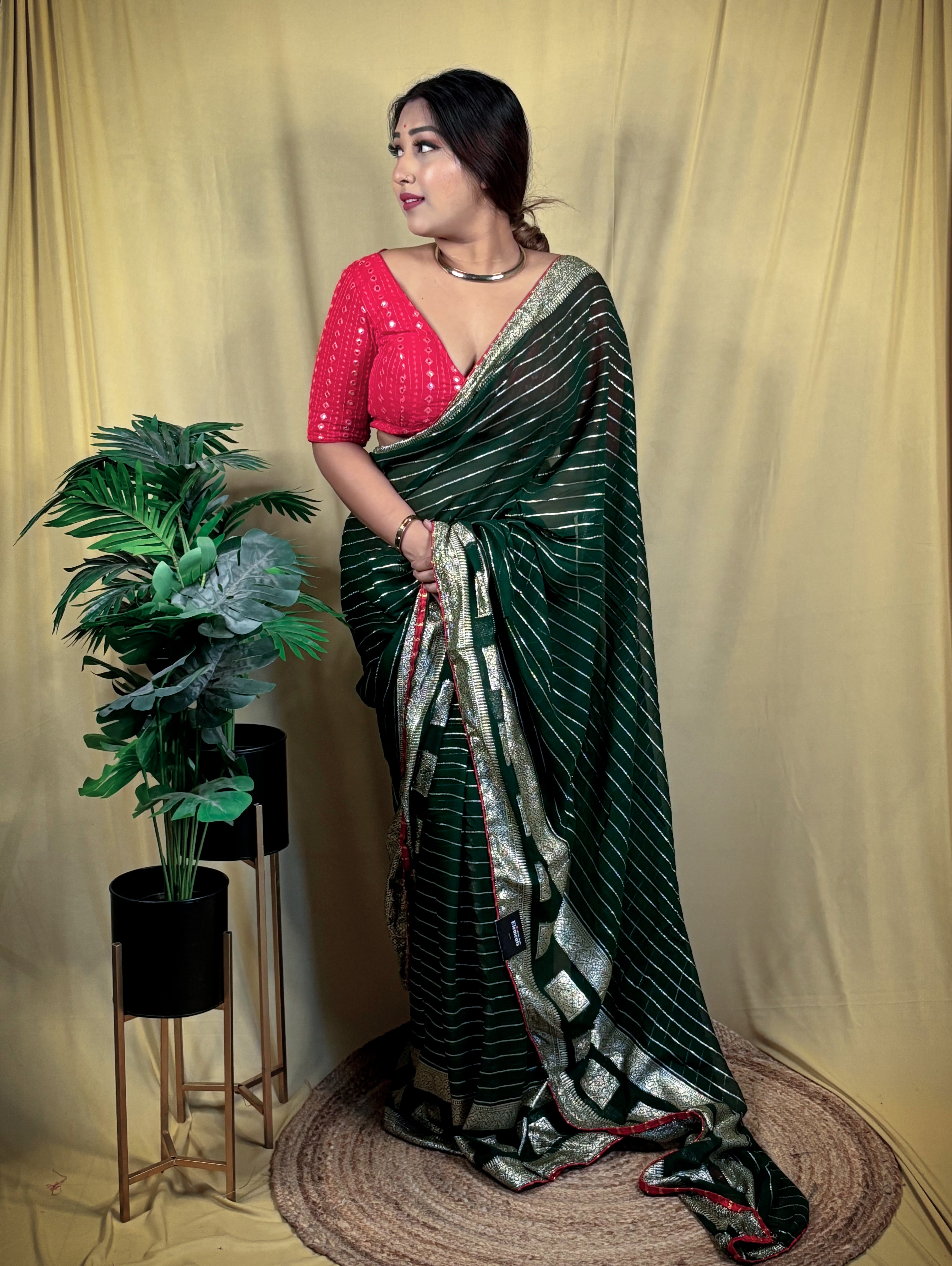 Chiffon Stripe Party Wear Saree