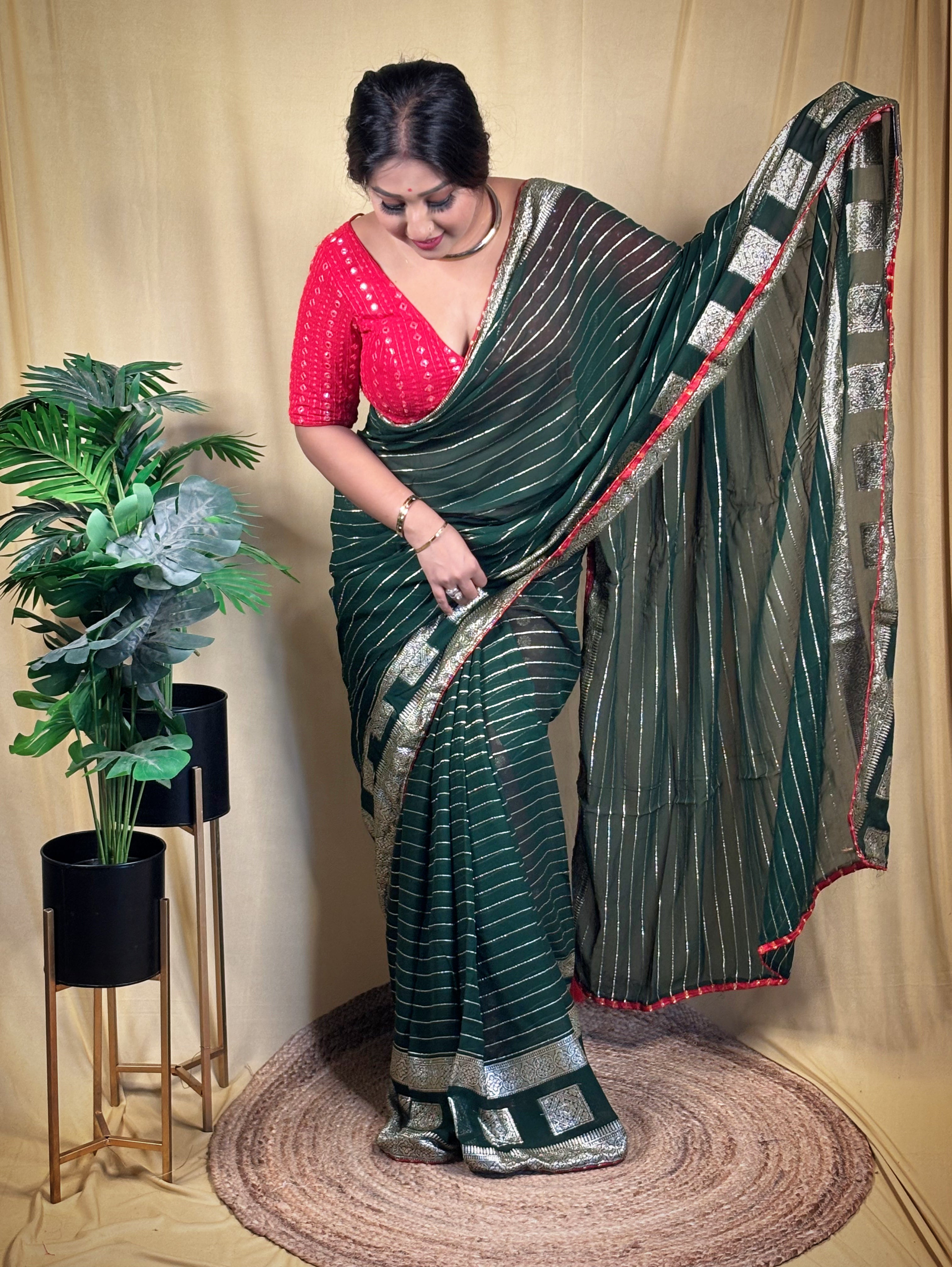 Chiffon Stripe Party Wear Saree
