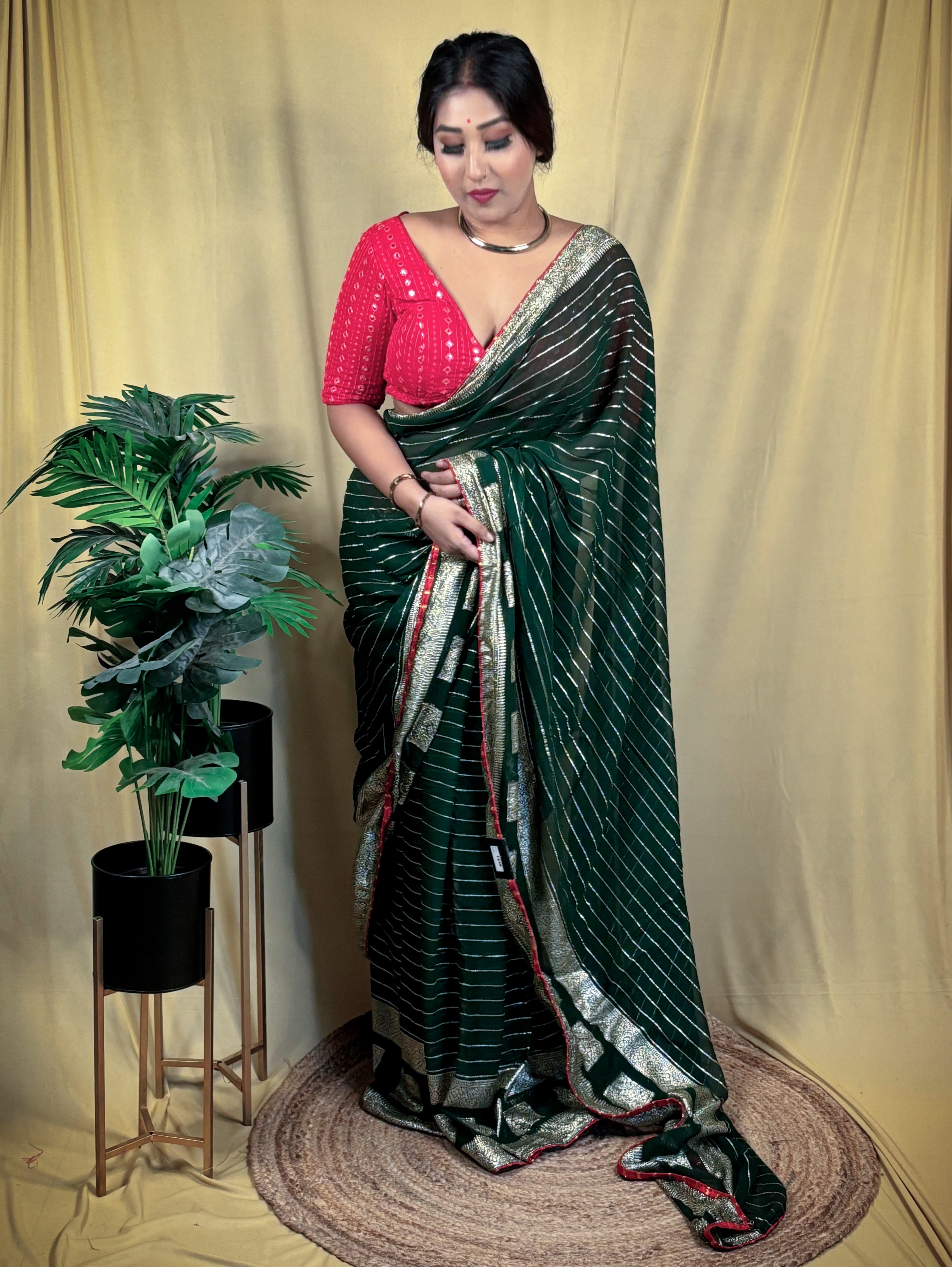 Chiffon Stripe Party Wear Saree