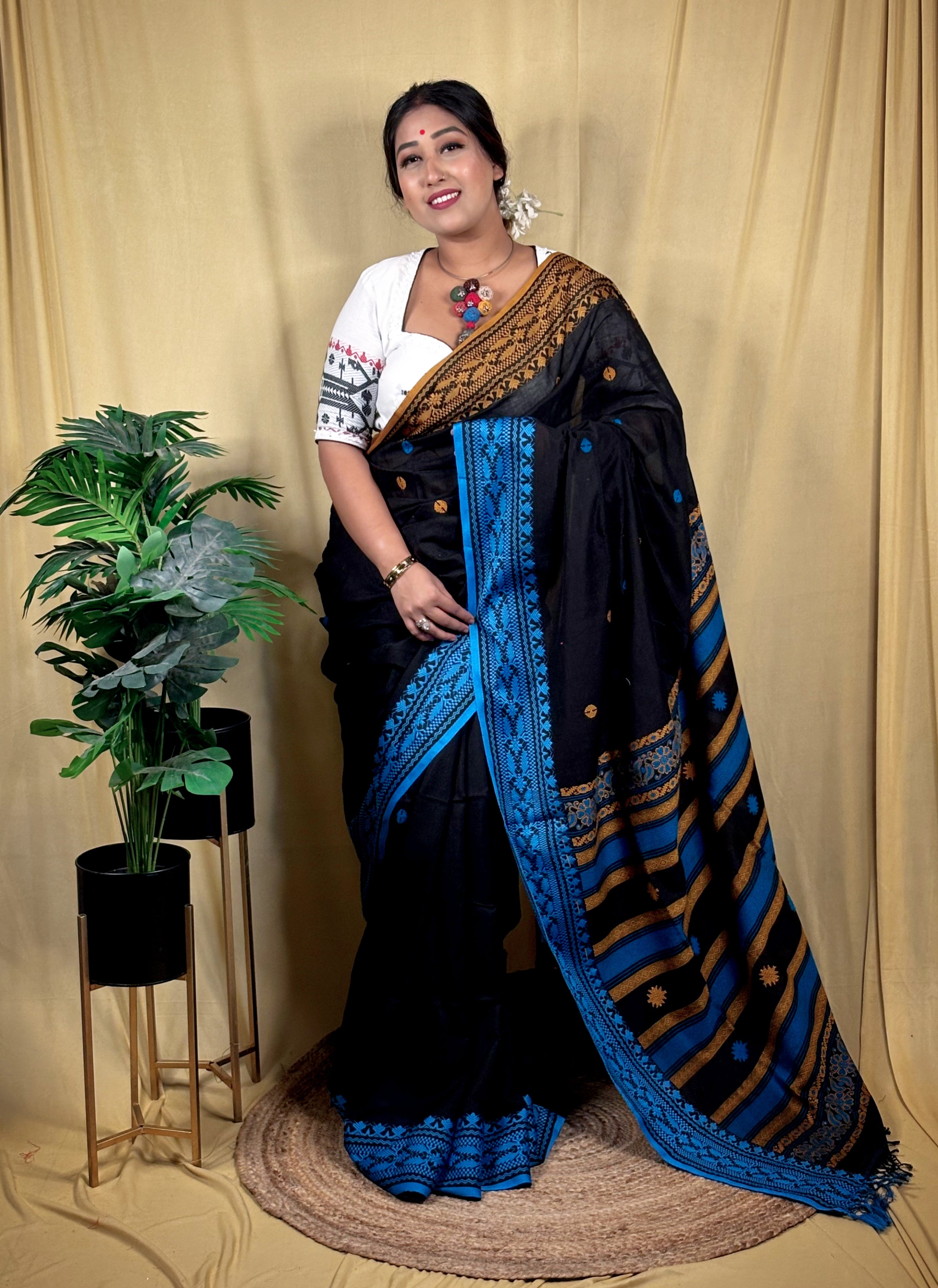Ganga-jamuna Cotton Dhoniyakhali Jamdani Saree