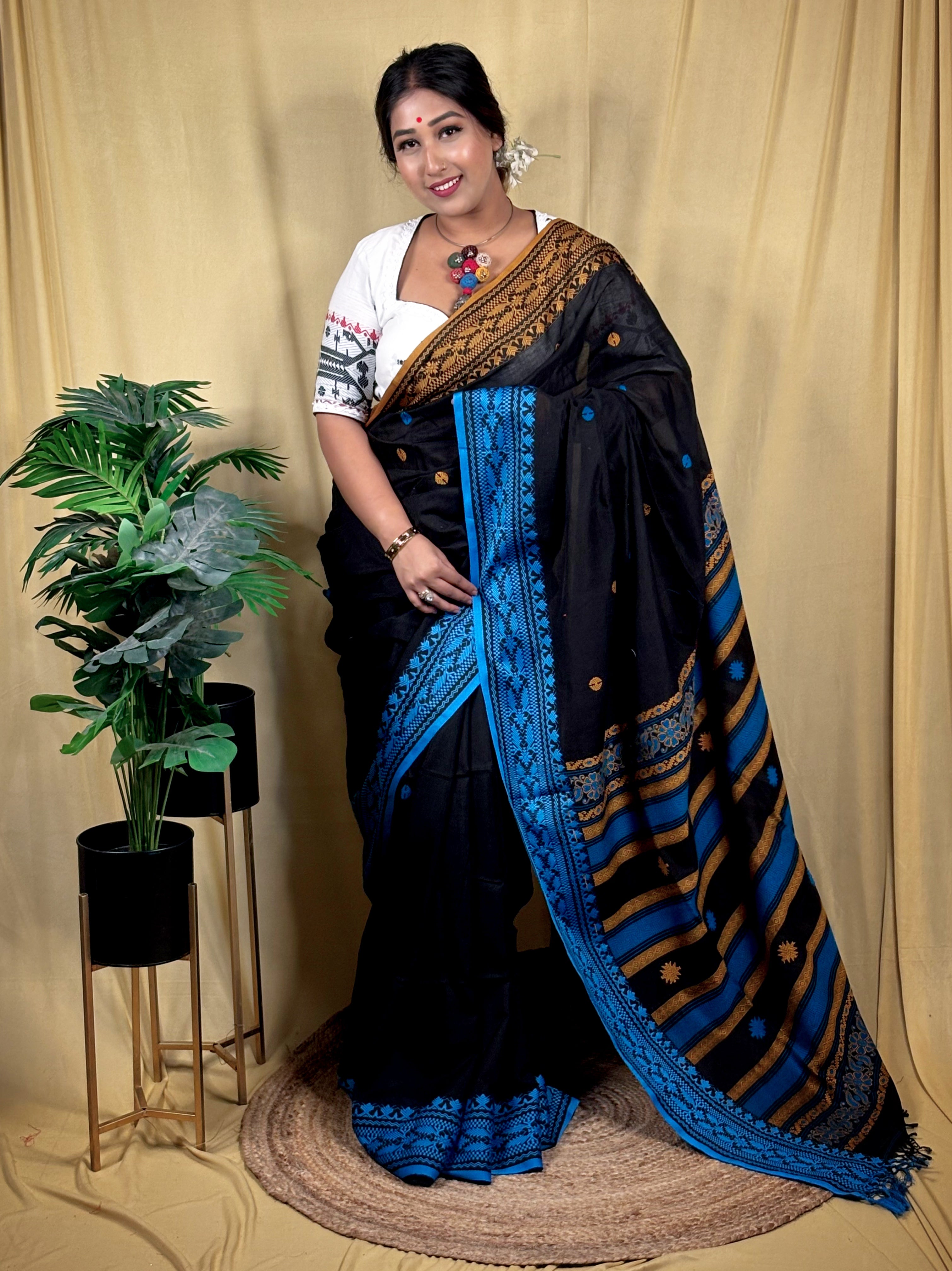 Ganga-jamuna Cotton Dhoniyakhali Jamdani Saree