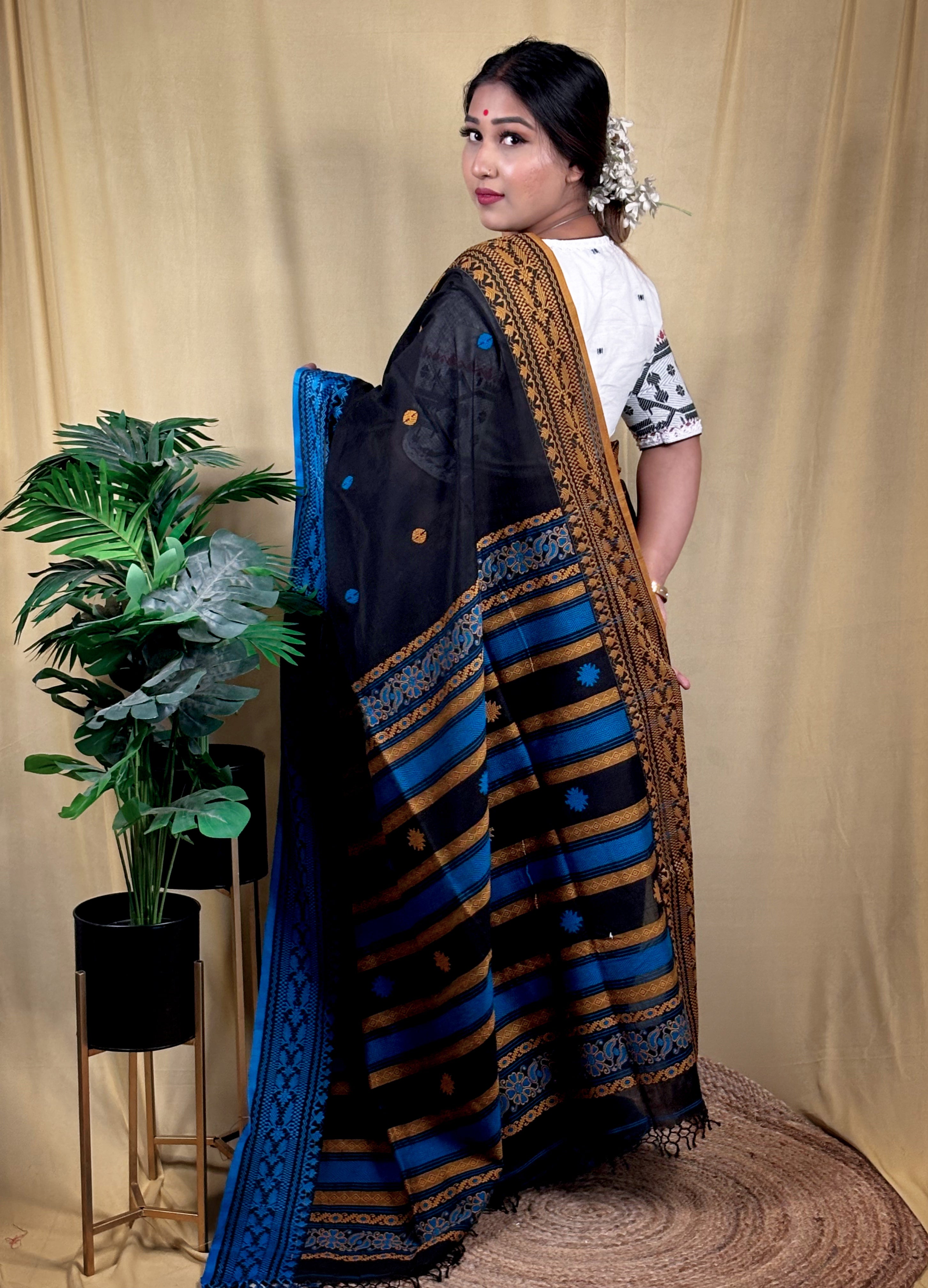 Ganga-jamuna Cotton Dhoniyakhali Jamdani Saree