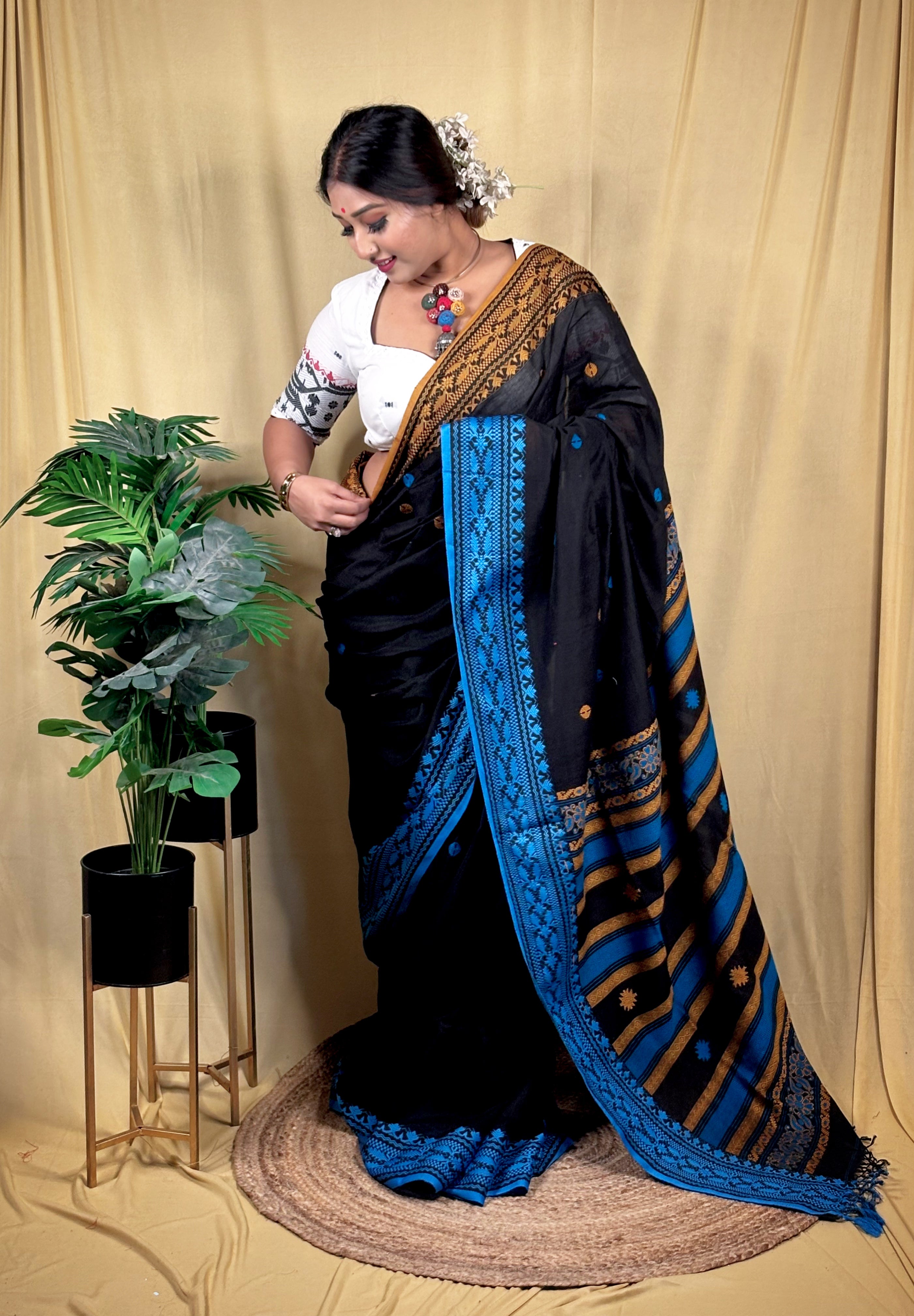 Ganga-jamuna Cotton Dhoniyakhali Jamdani Saree
