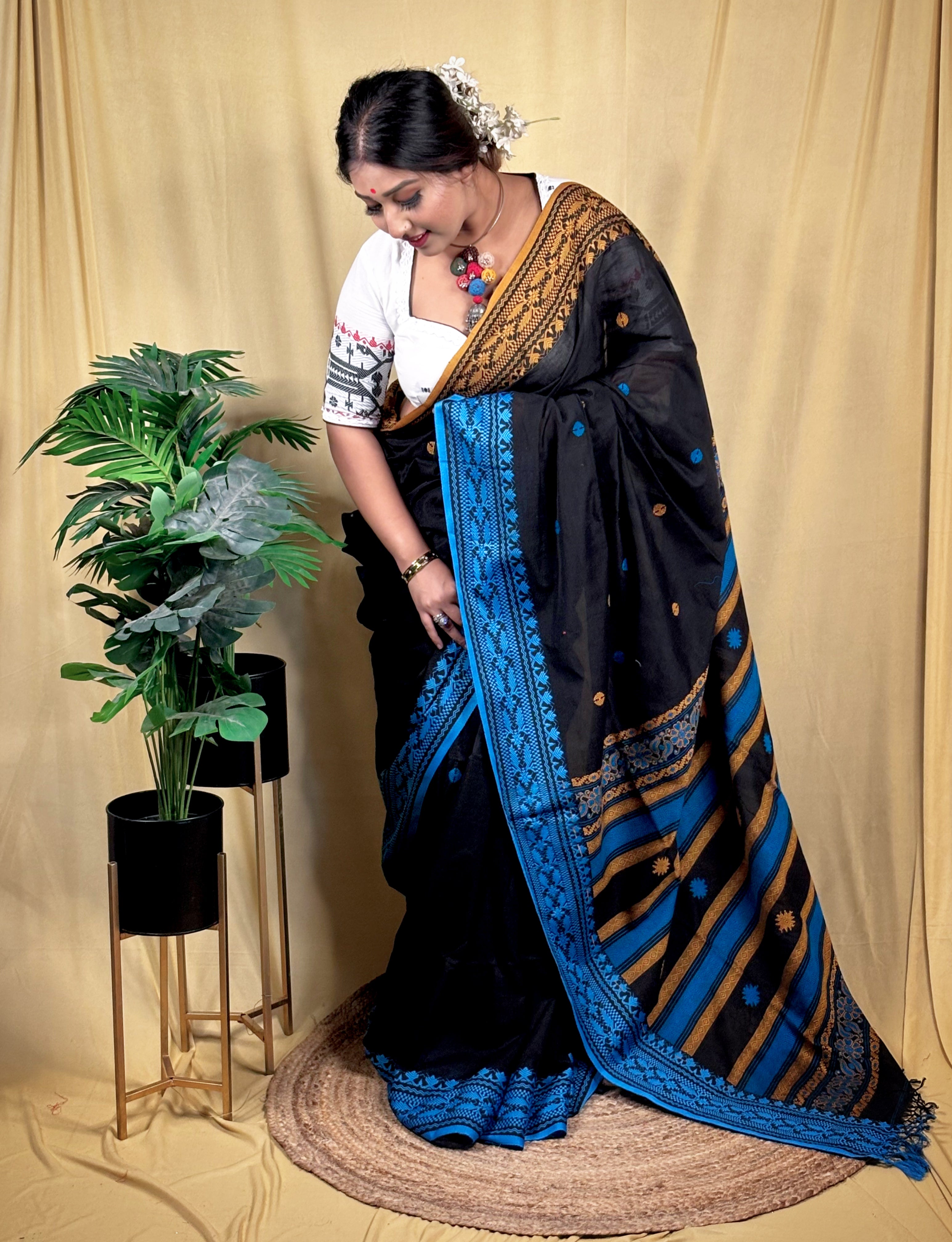 Ganga-jamuna Cotton Dhoniyakhali Jamdani Saree