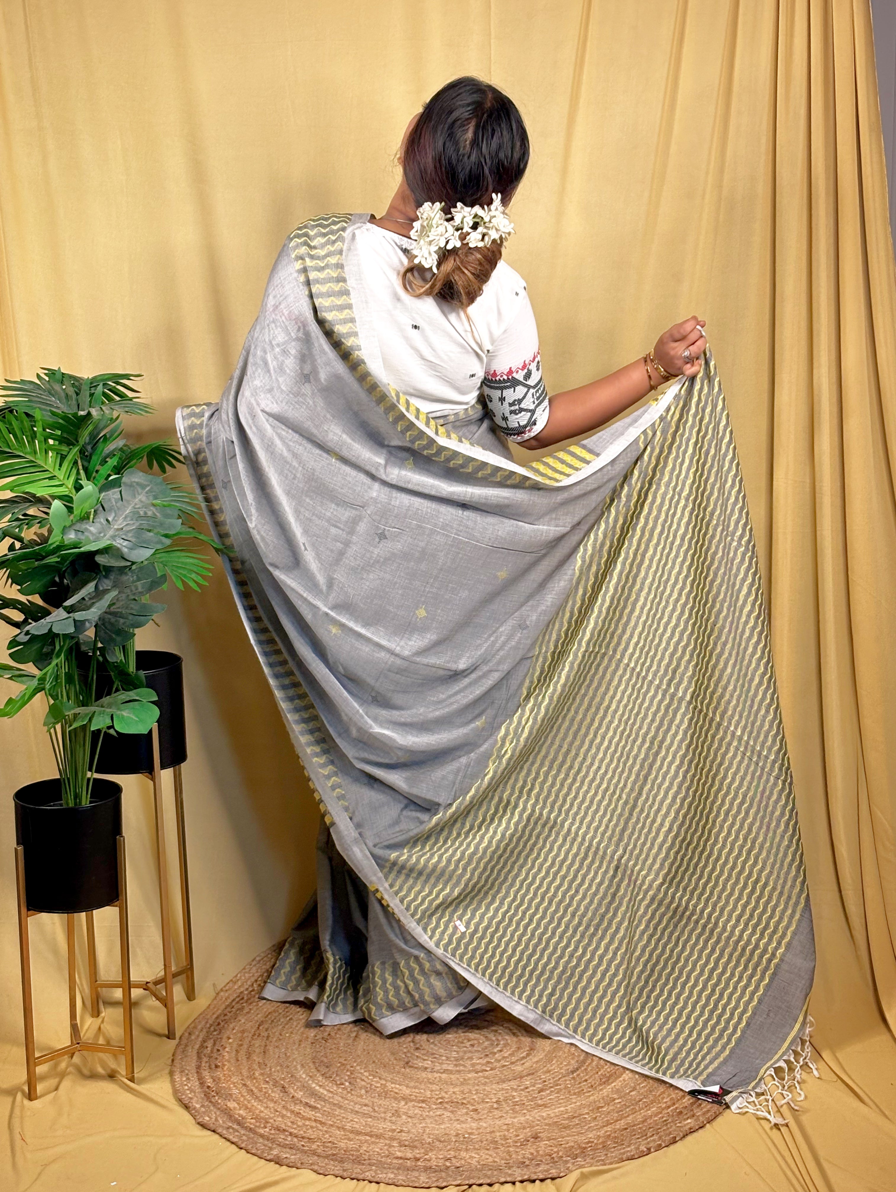 Graphite Grey Cotton Handloom Work-wear Saree