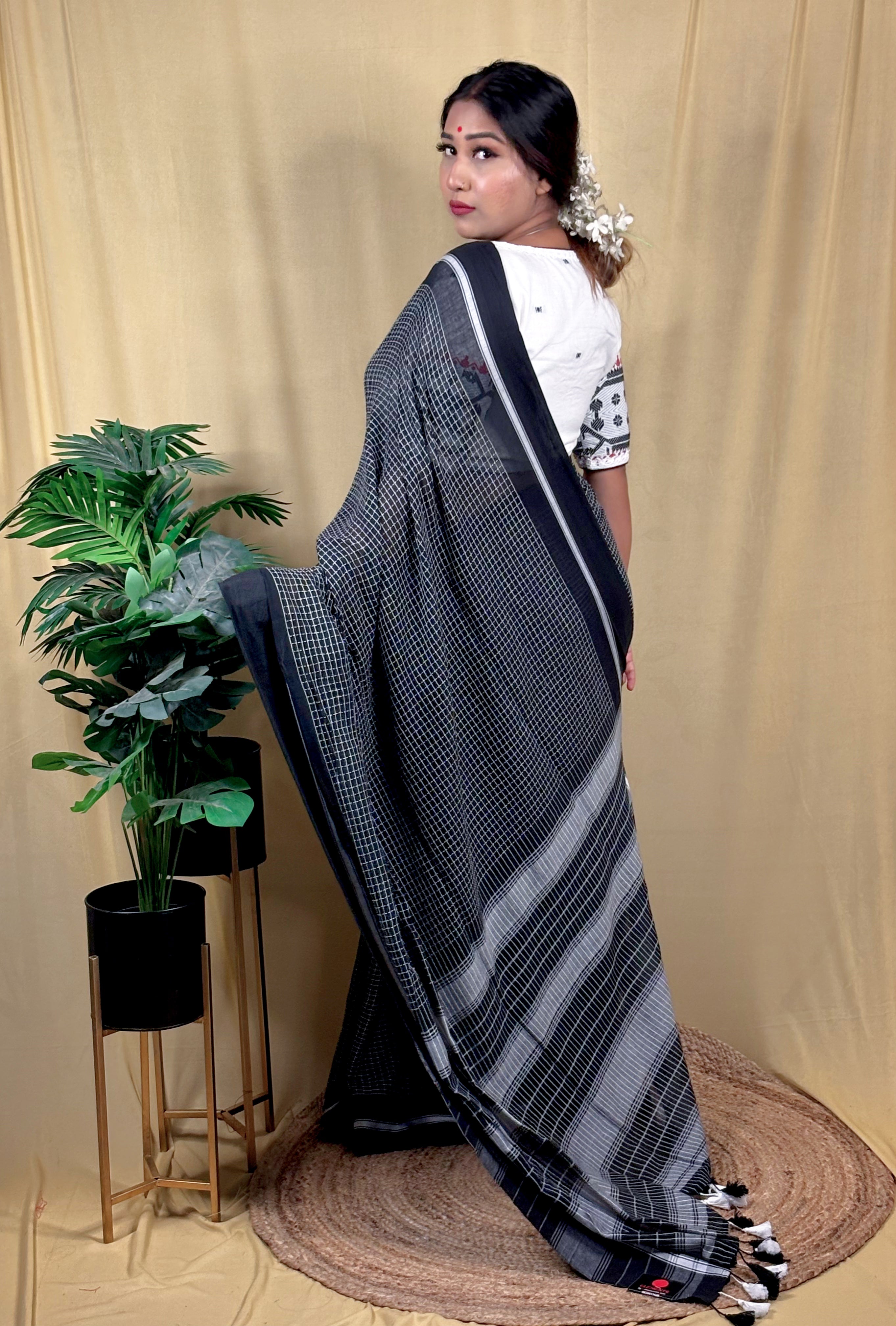 Malai Cotton All Over Checkered Work Saree