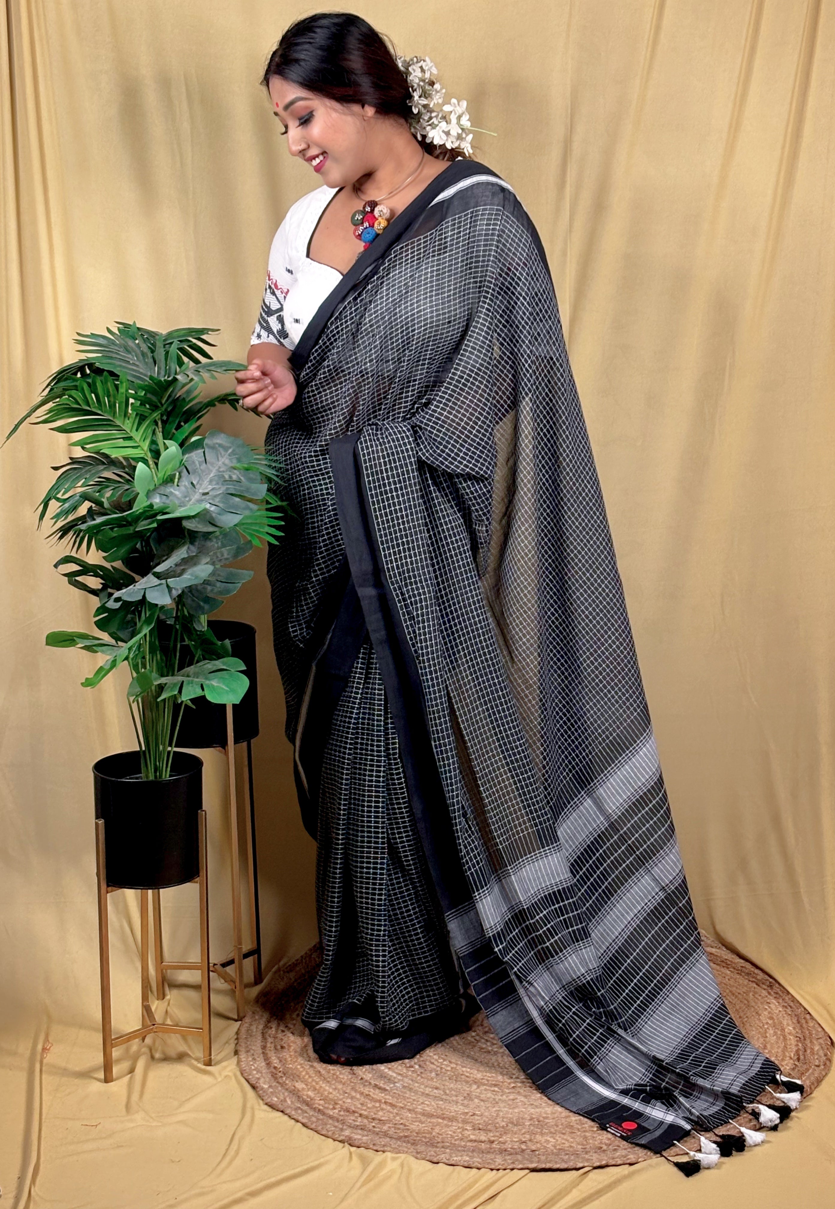 Malai Cotton All Over Checkered Work Saree