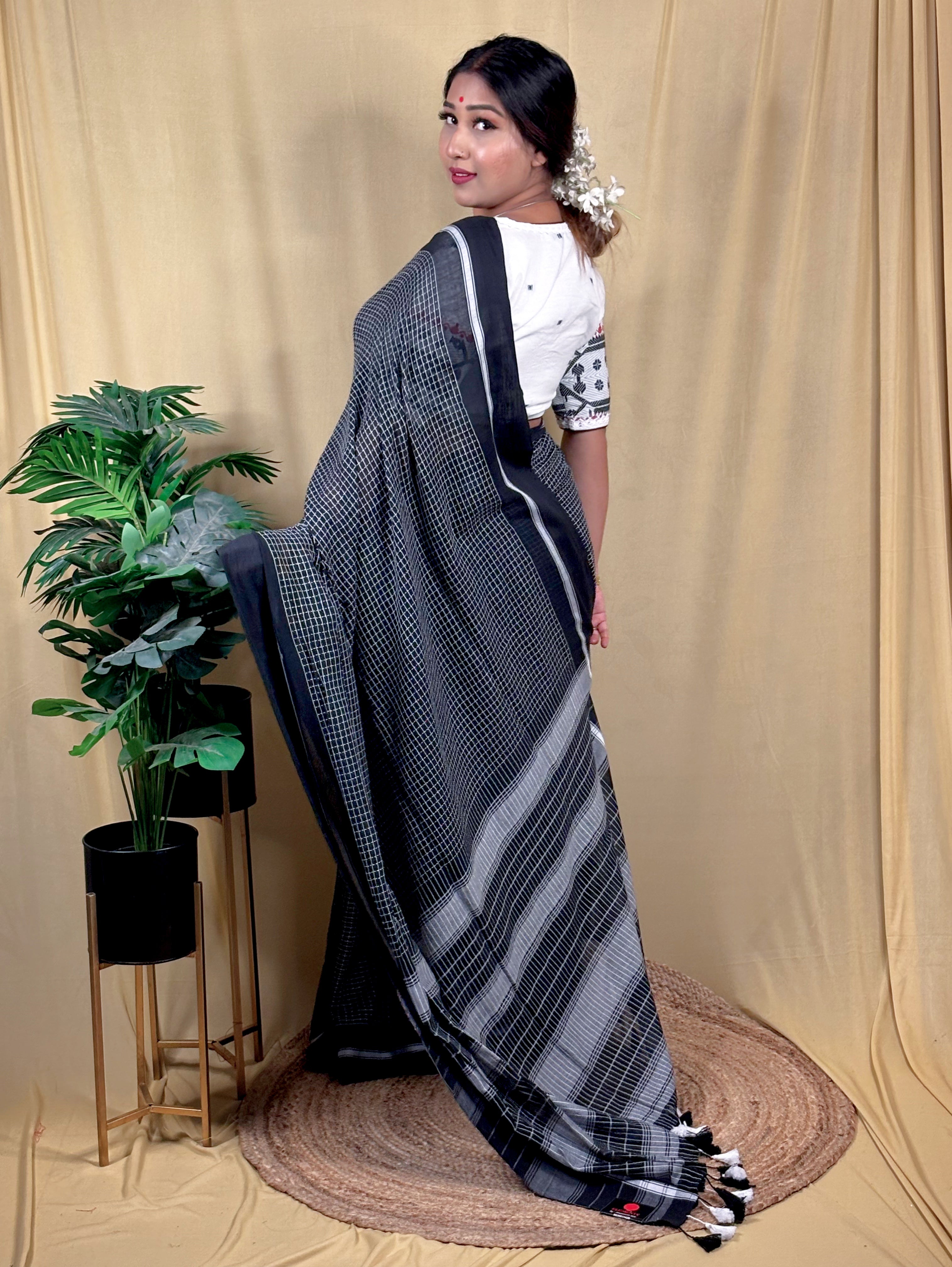 Malai Cotton All Over Checkered Work Saree
