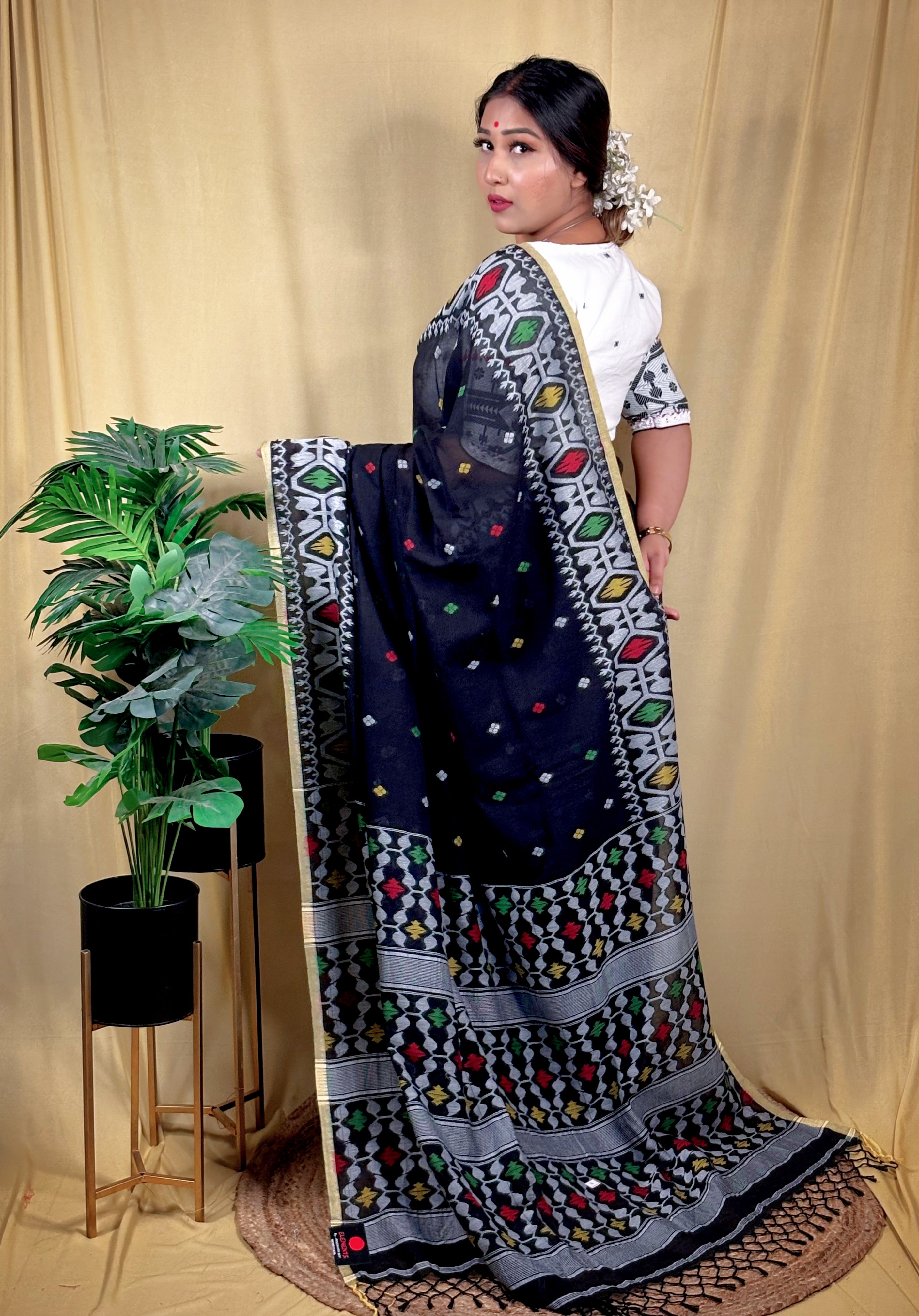 Malai Cotton Shabeki Jamdani Saree (Handwoven)
