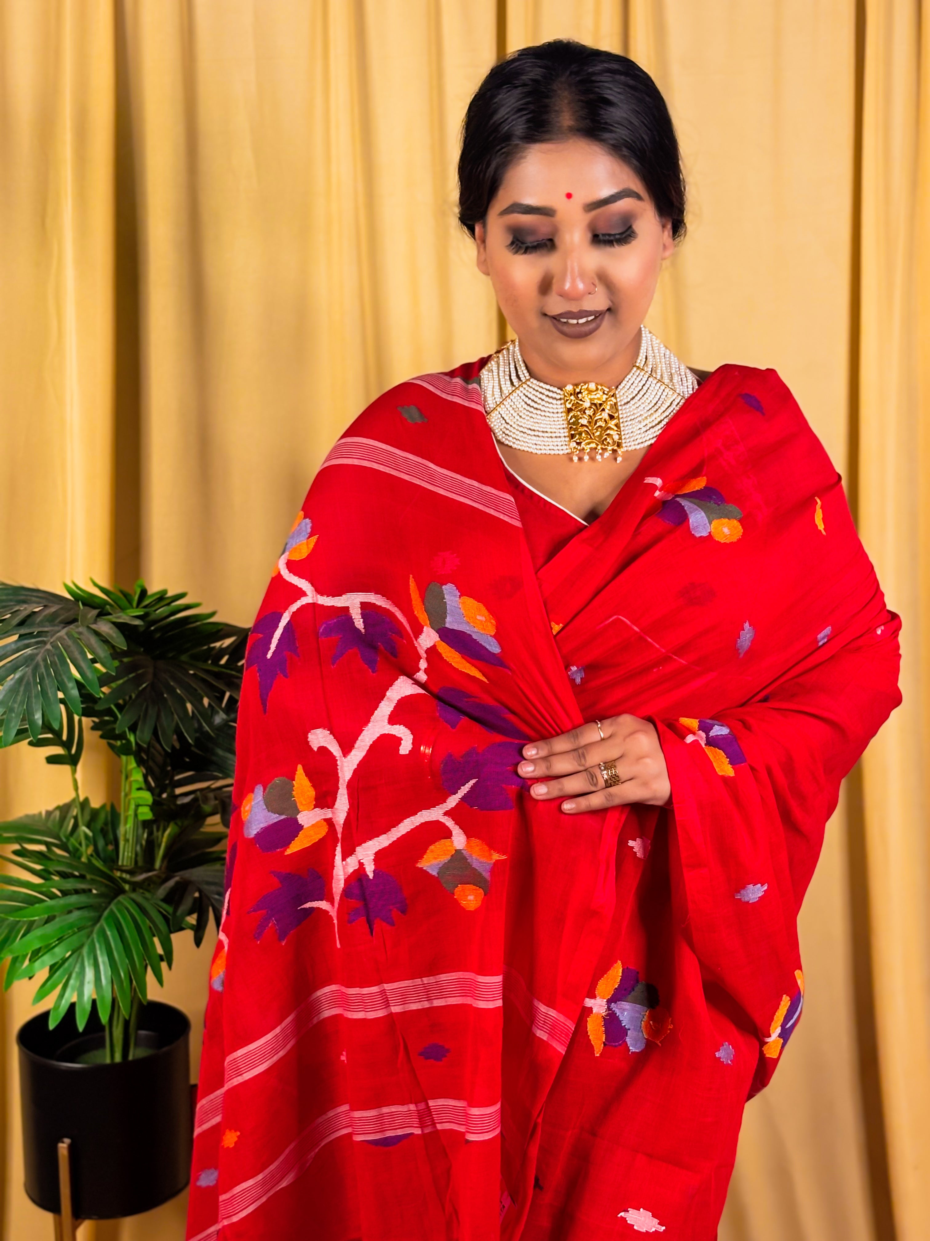 Malai Cotton - Needle Work Jamdani Saree