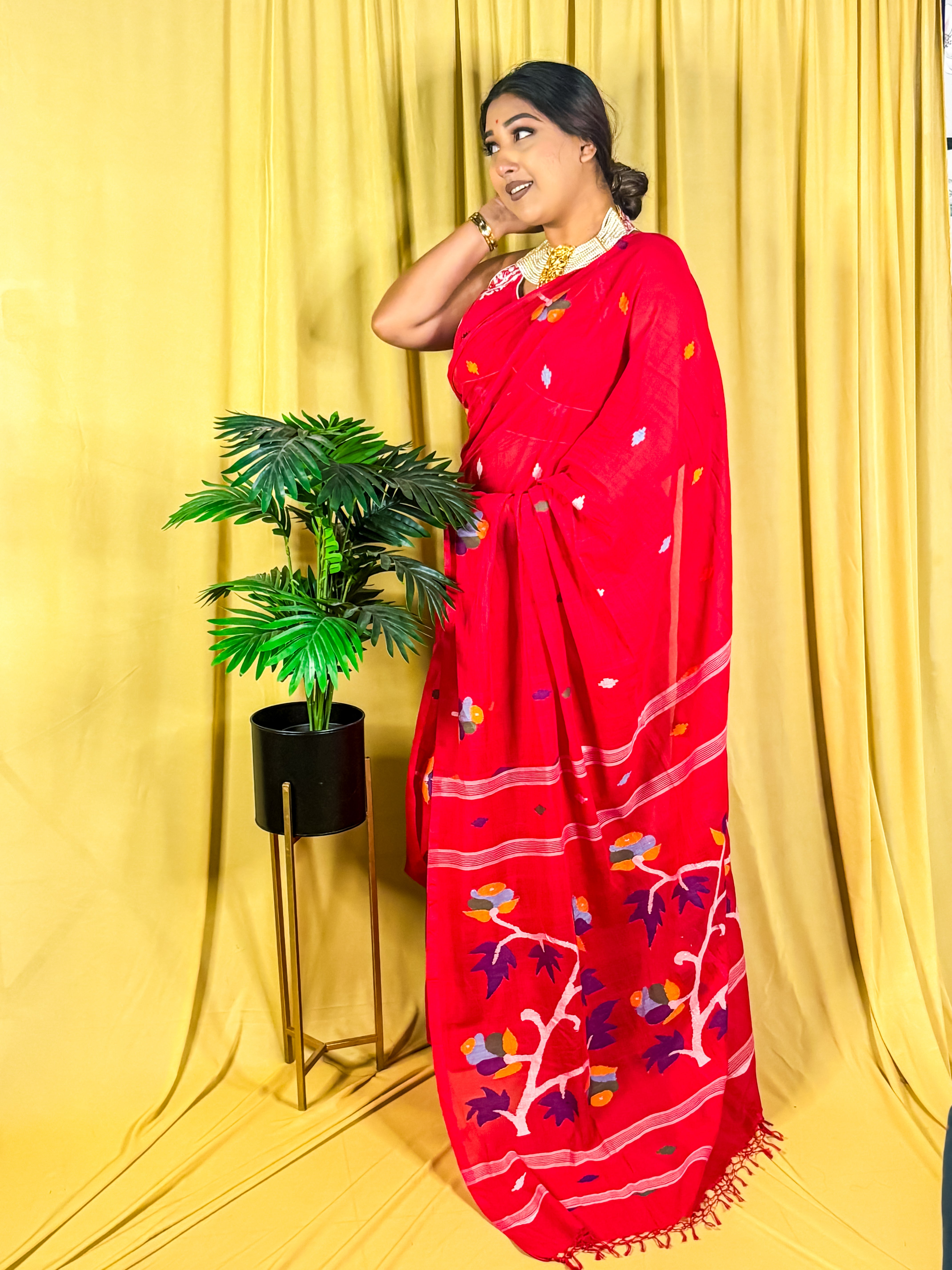 Malai Cotton - Needle Work Jamdani Saree