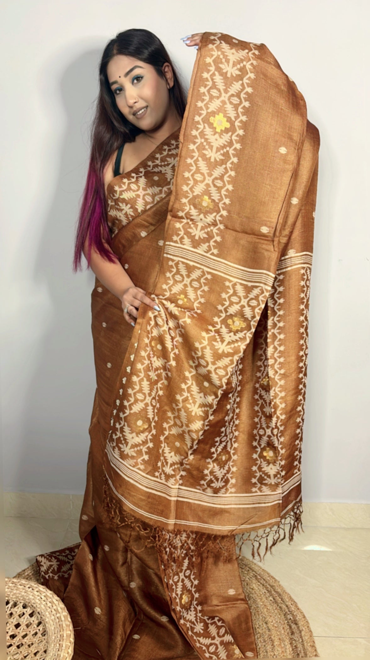 Pure Gachi Tussar Jamdani Saree