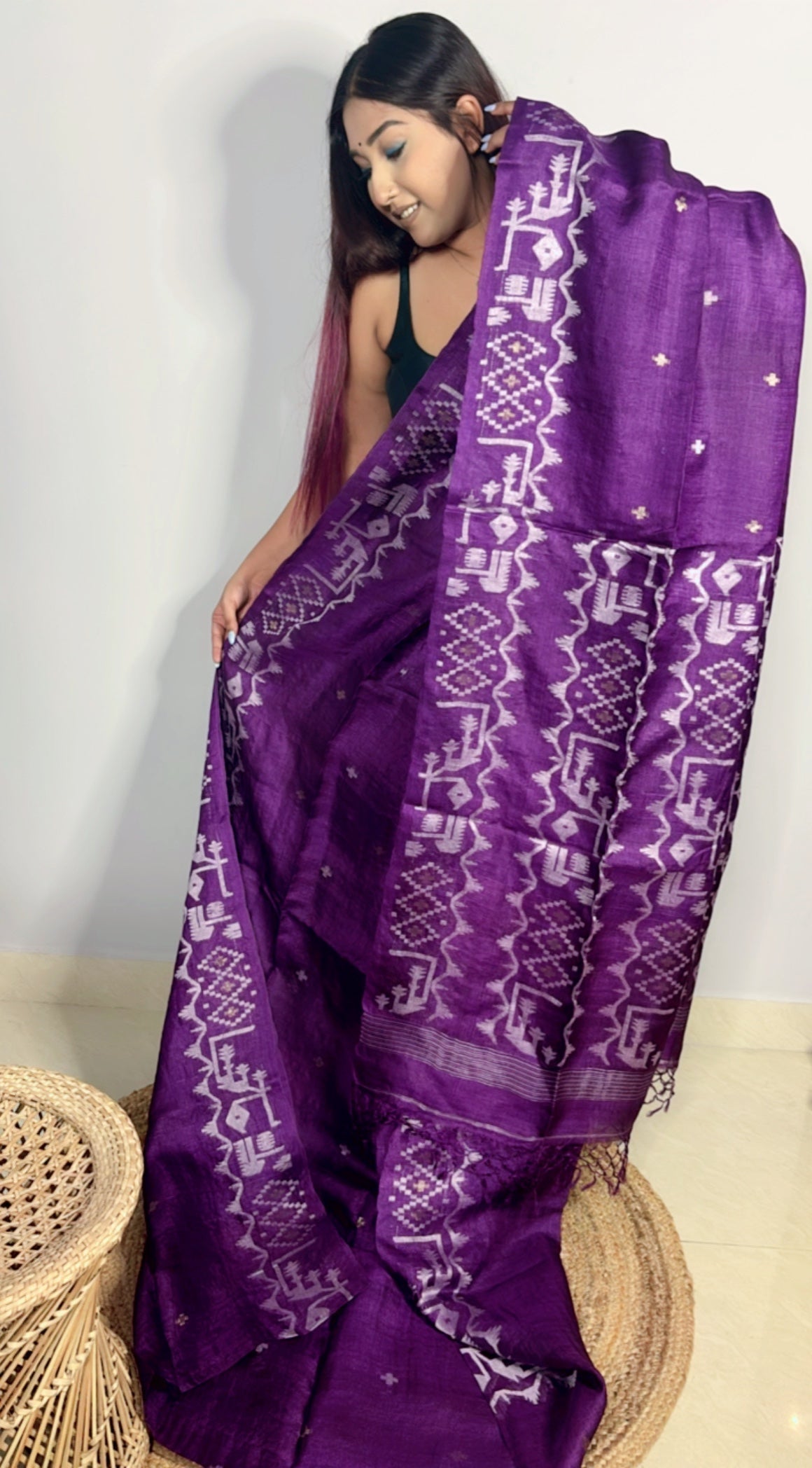 Pure Gachi Tussar Jamdani Saree