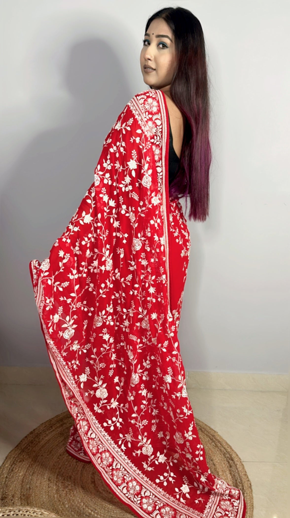 Pure Georgette Intricate Embroidered Saree
