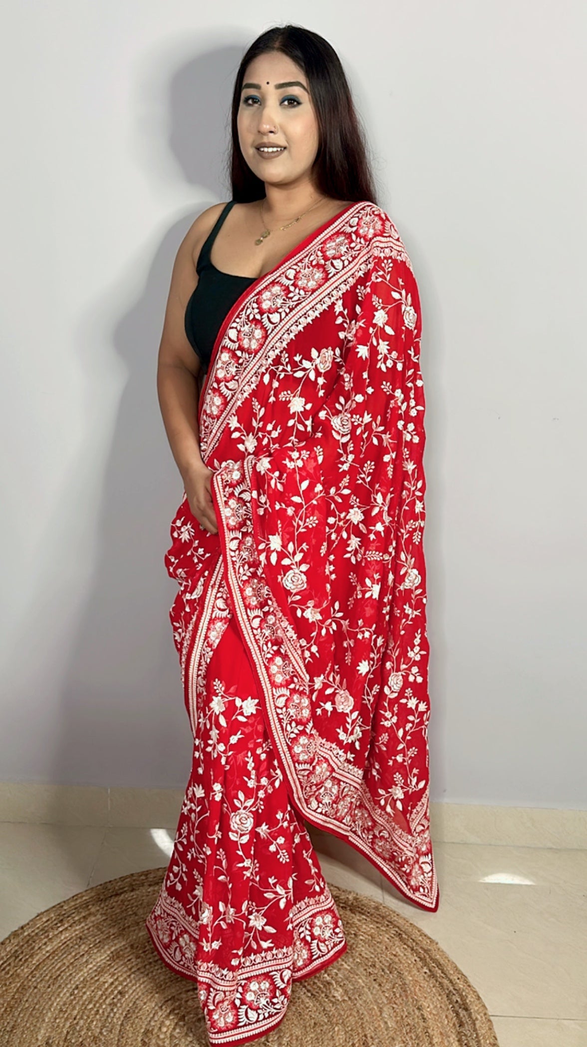 Pure Georgette Intricate Embroidered Saree
