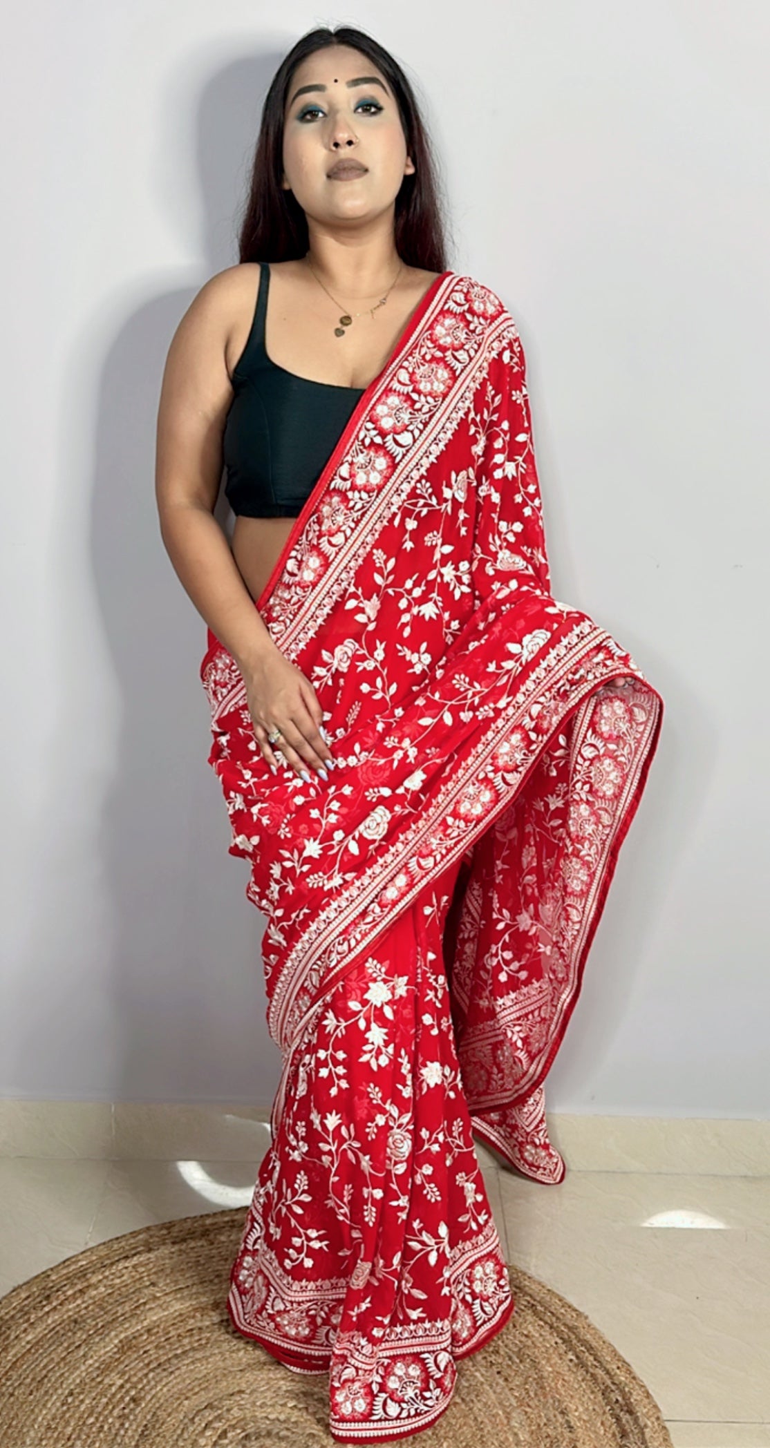 Pure Georgette Intricate Embroidered Saree