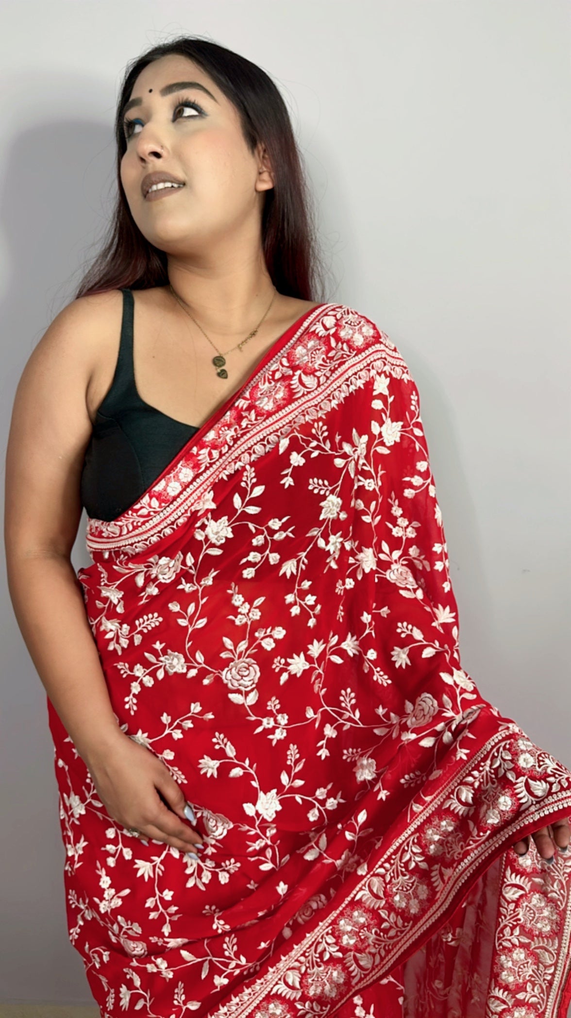 Pure Georgette Intricate Embroidered Saree