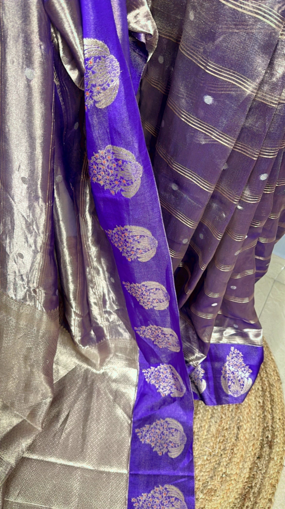 Pure Silver Tissue with Raw Mango border Saree