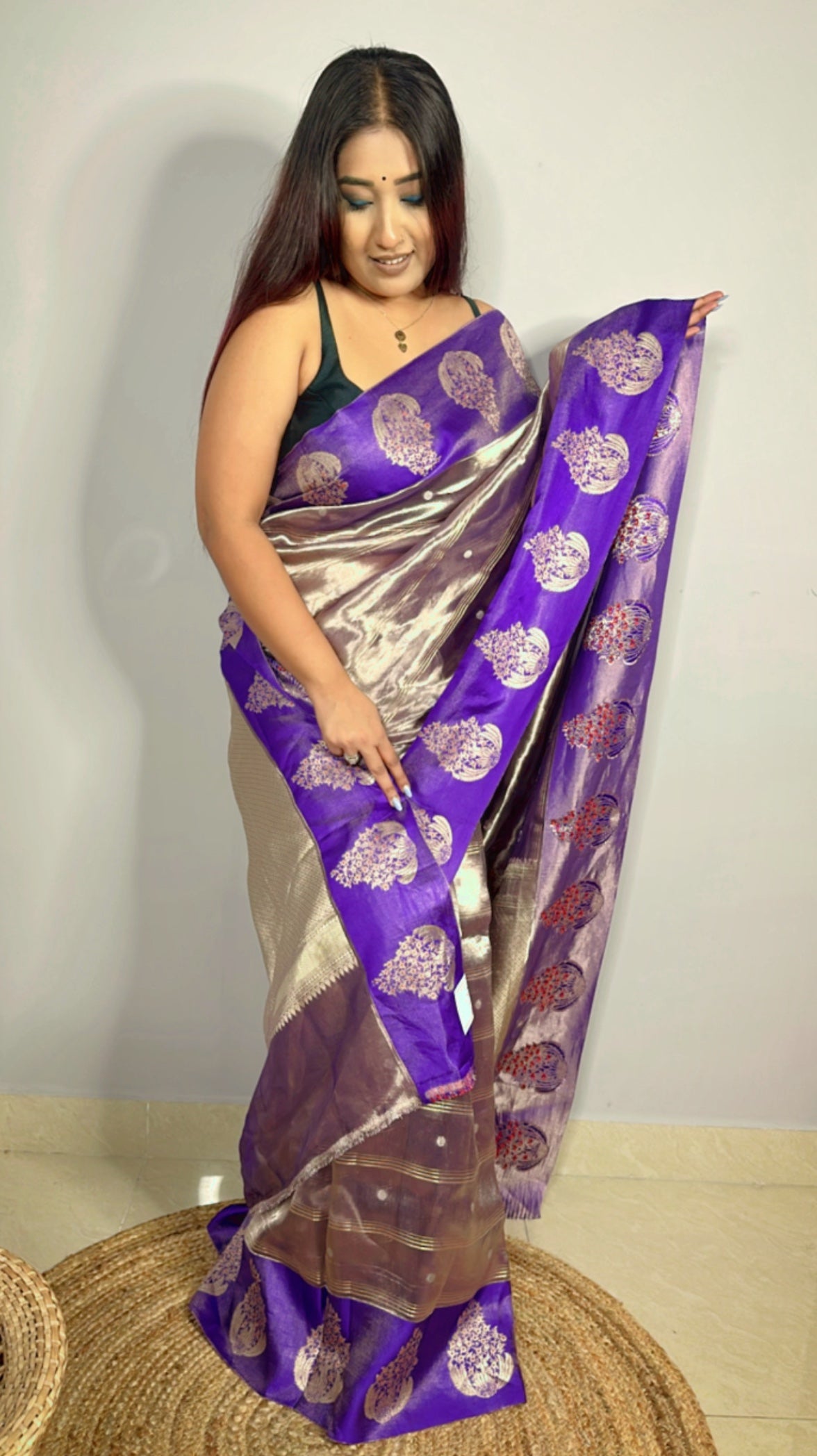 Pure Silver Tissue with Raw Mango border Saree
