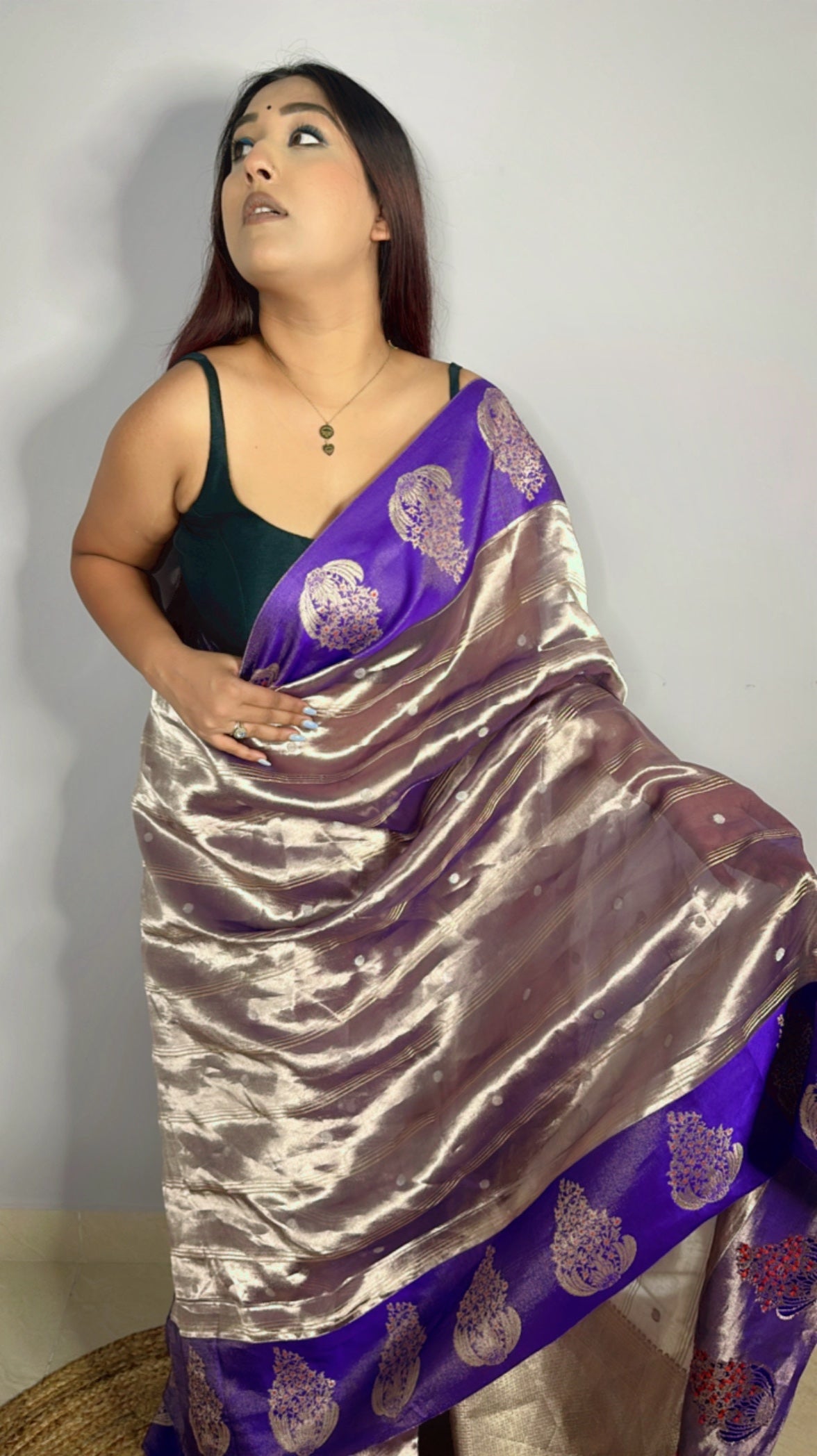 Pure Silver Tissue with Raw Mango border Saree