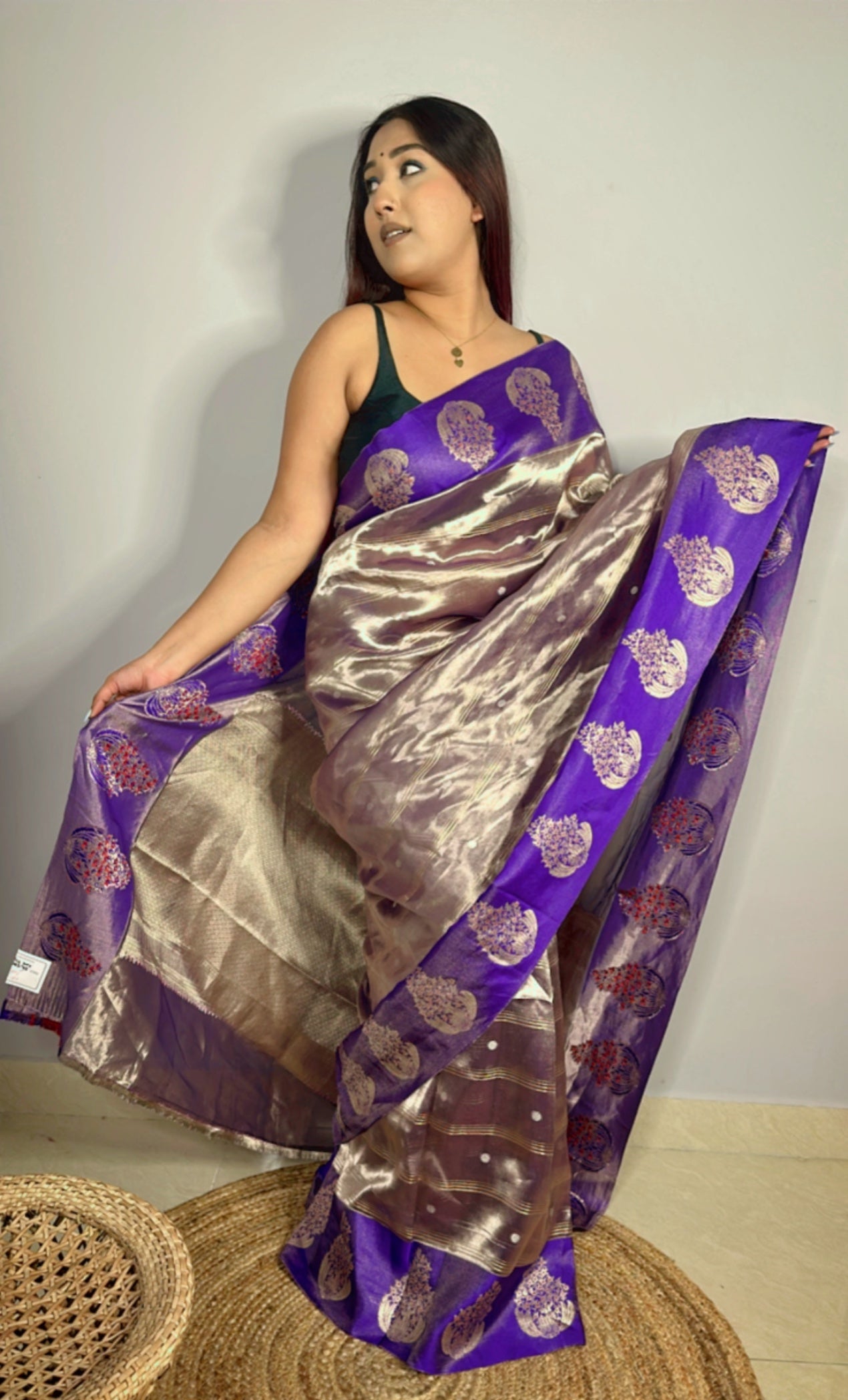 Pure Silver Tissue with Raw Mango border Saree
