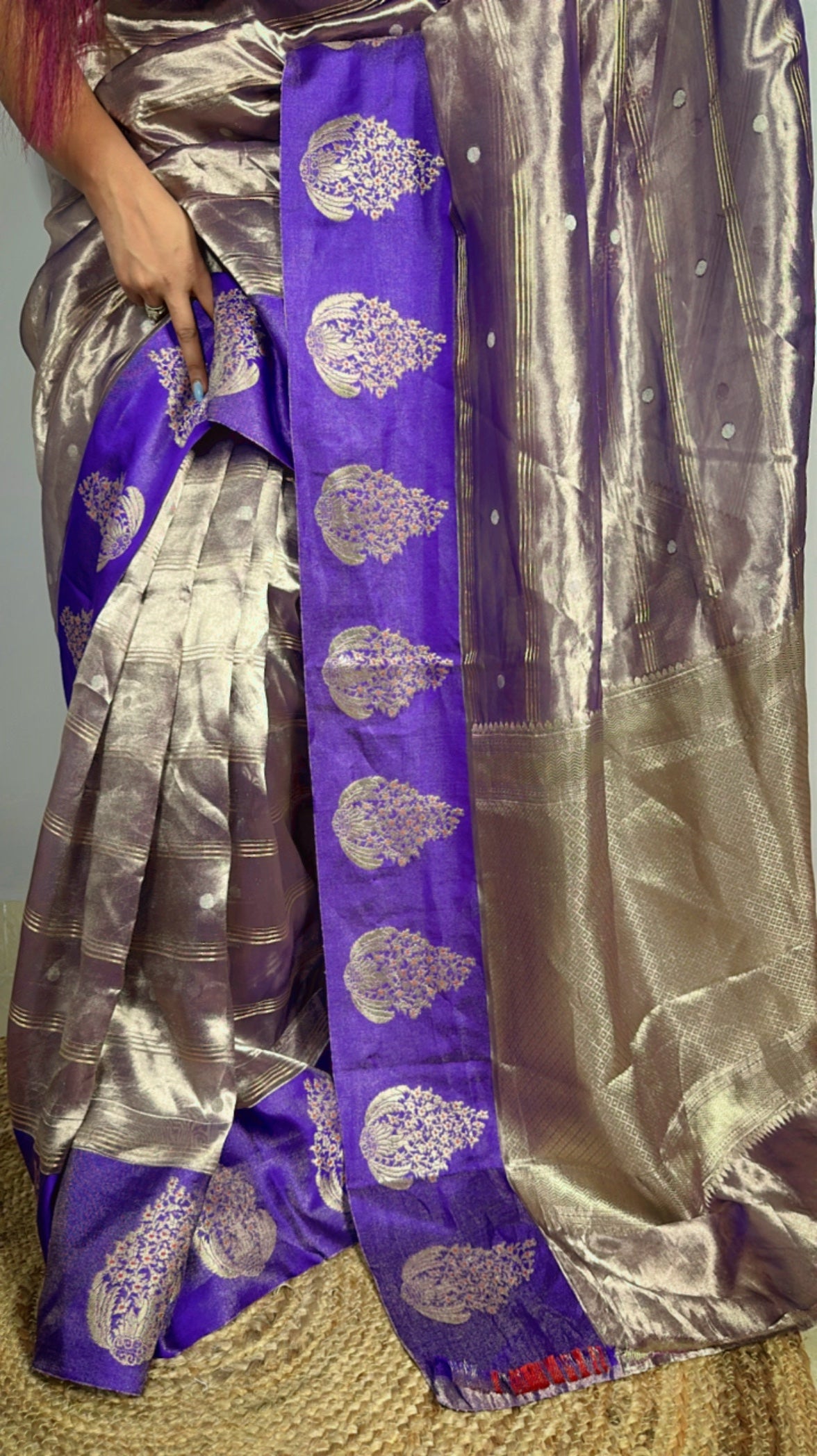 Pure Silver Tissue with Raw Mango border Saree