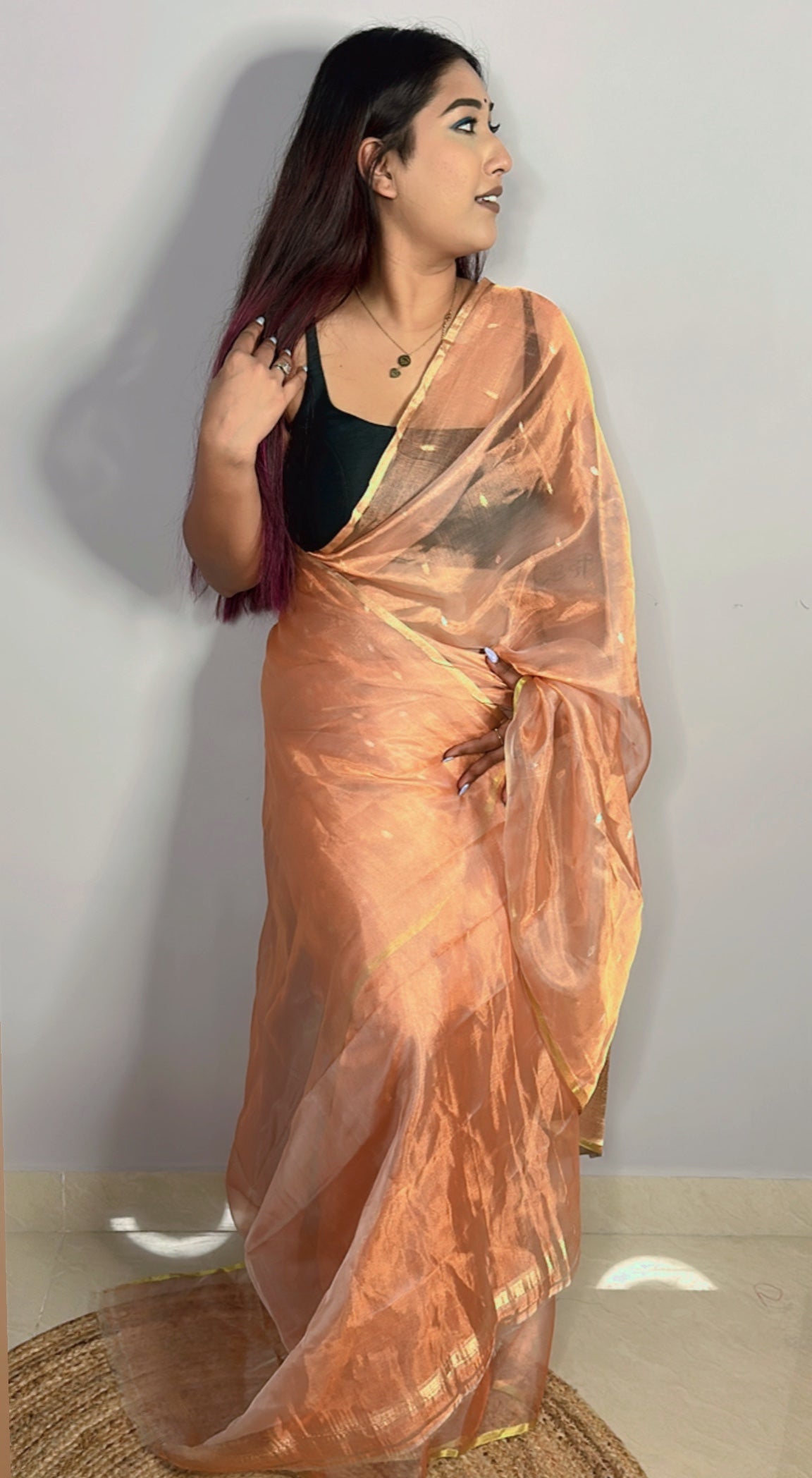 Pure Tissue Karwa Buta Saree