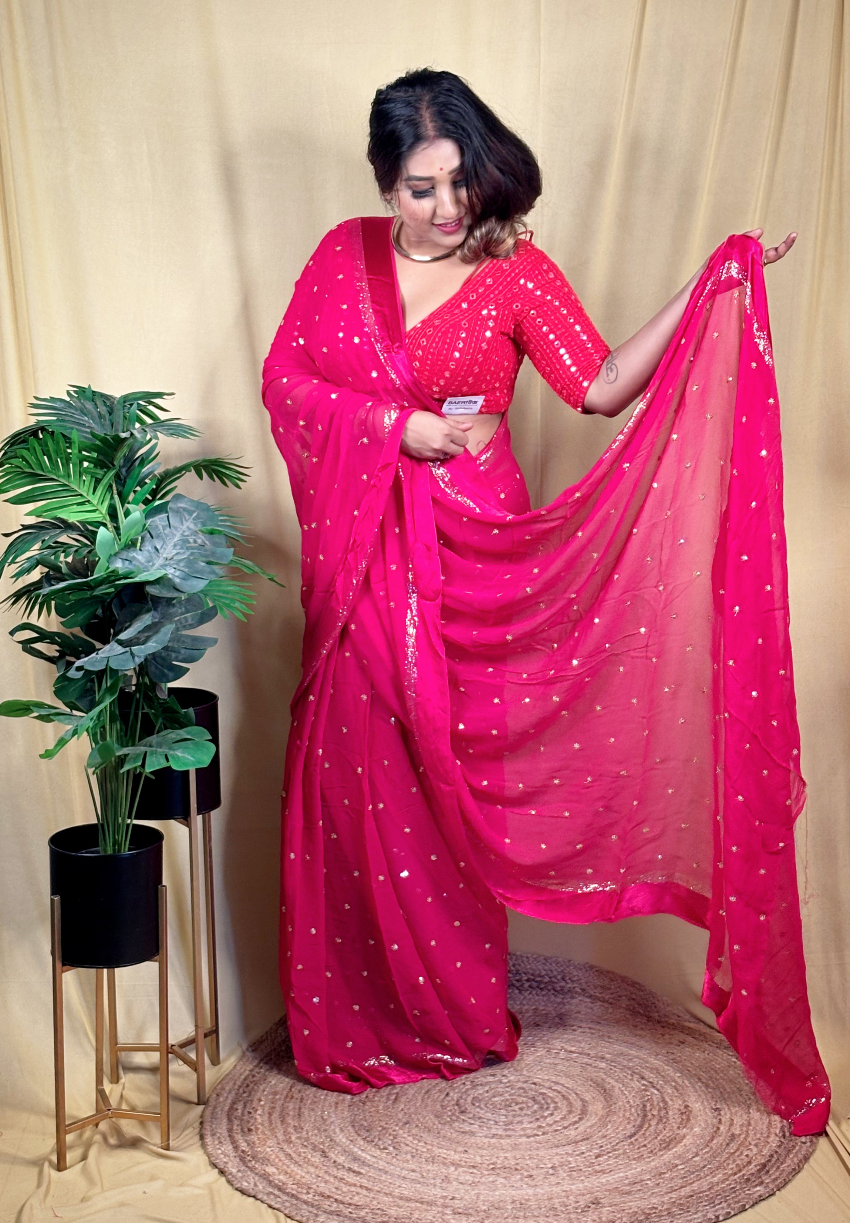 Rani Chiffon Zari Buta All Over Saree