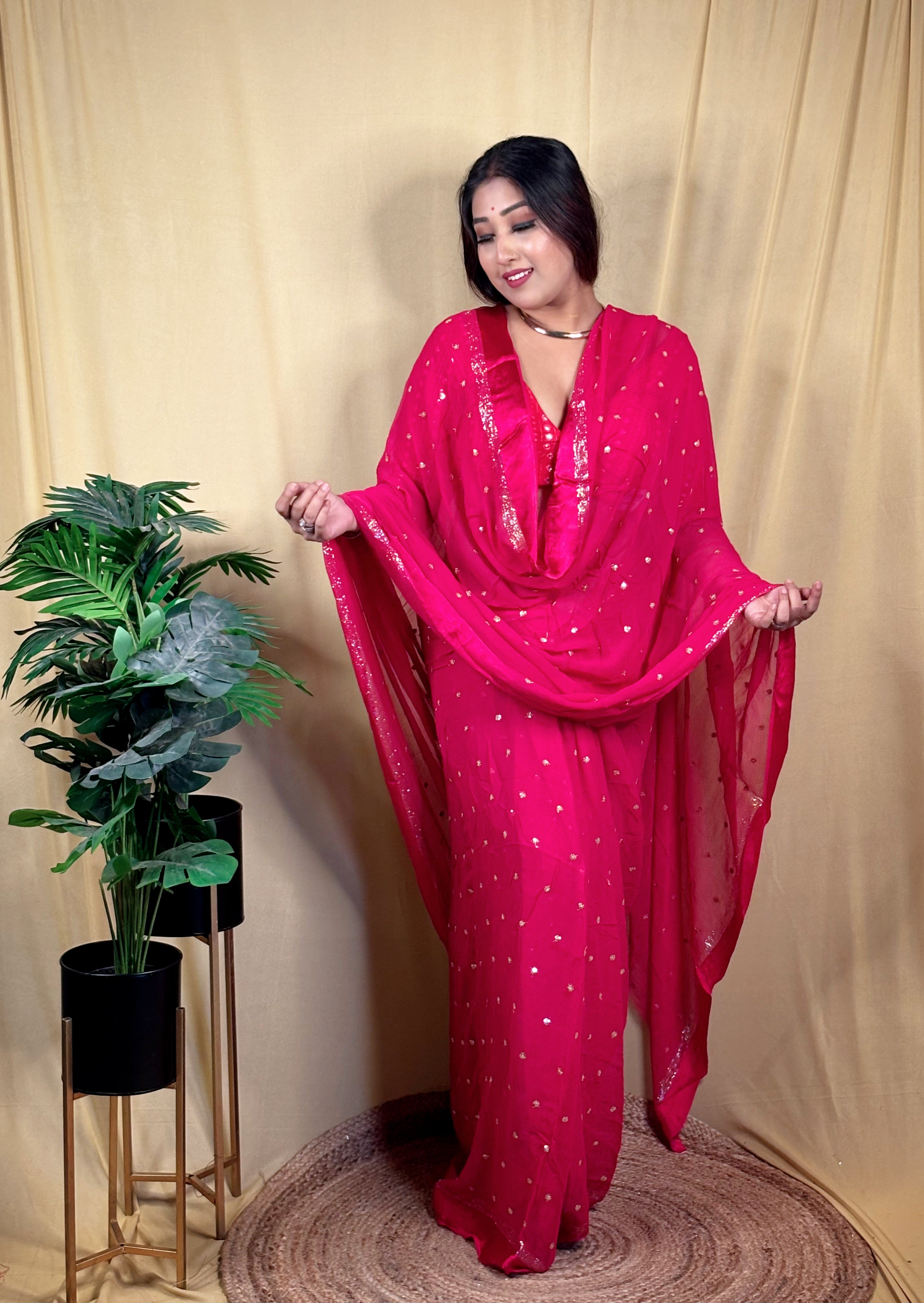 Rani Chiffon Zari Buta All Over Saree