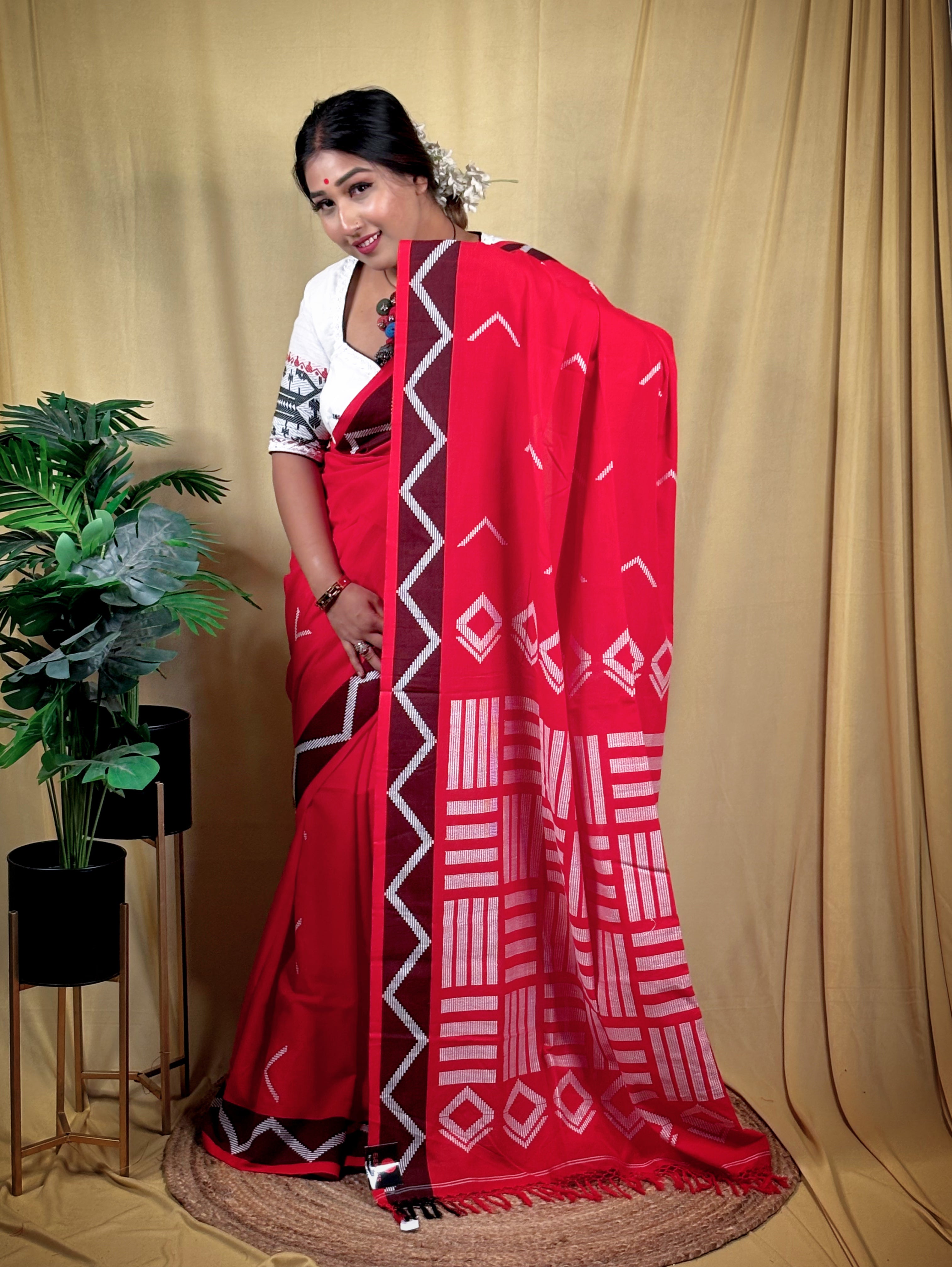 Tuktuke Laal Dhoniyakhali Saree (Pure Handloom Cotton)