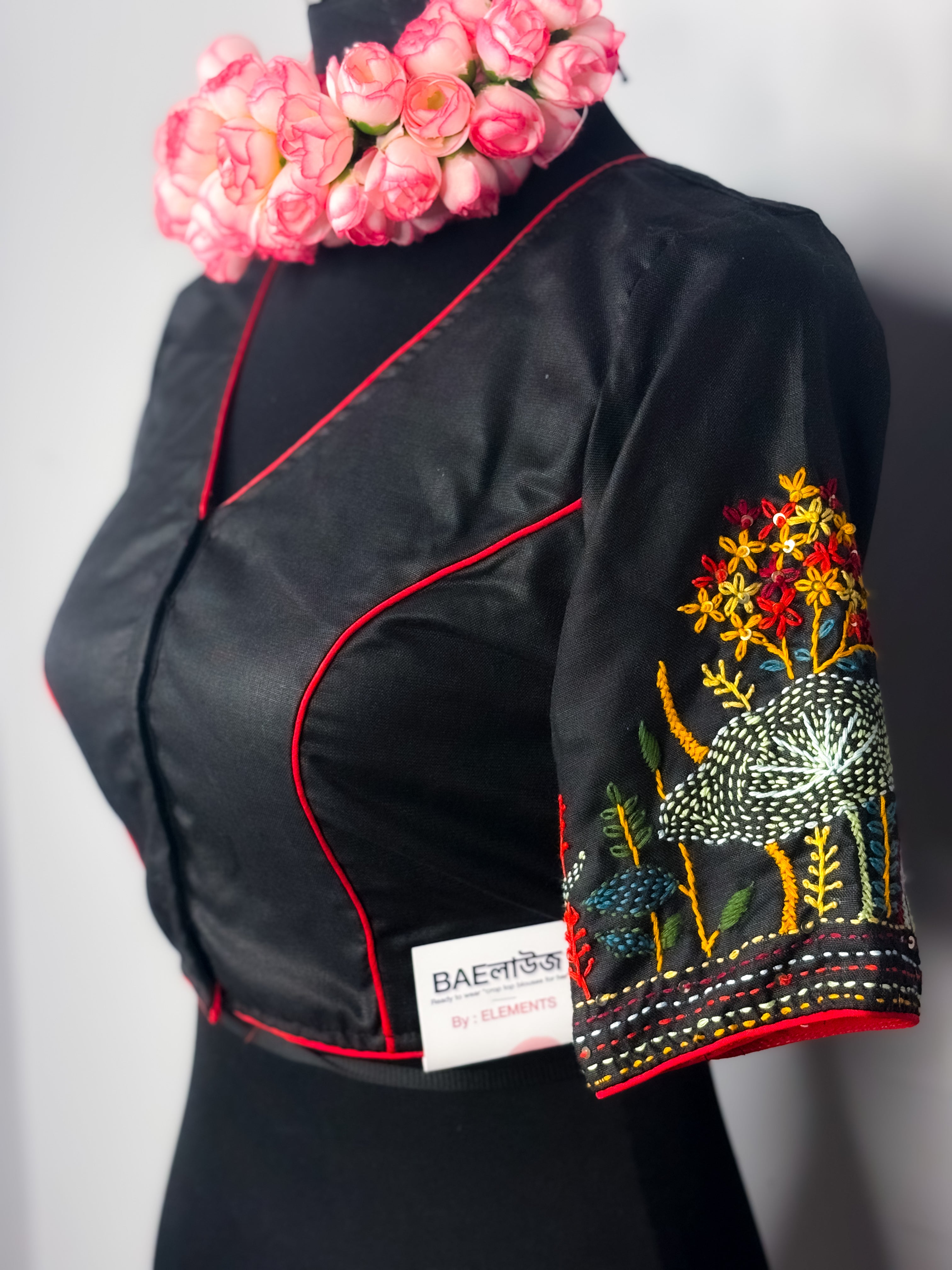 Black Cotton Embroidery Baelauj