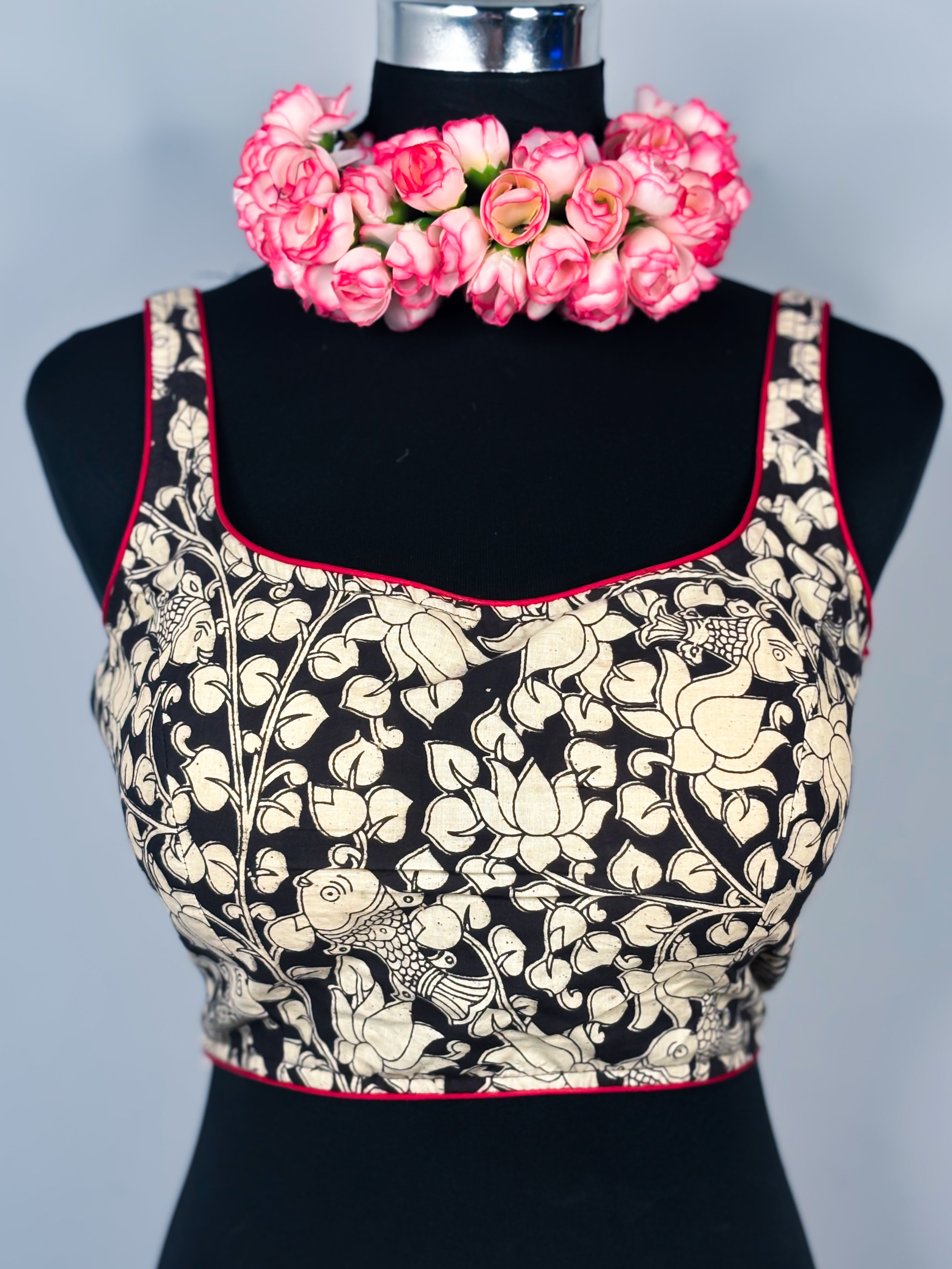 Black Cotton Kalamkari Baelauj