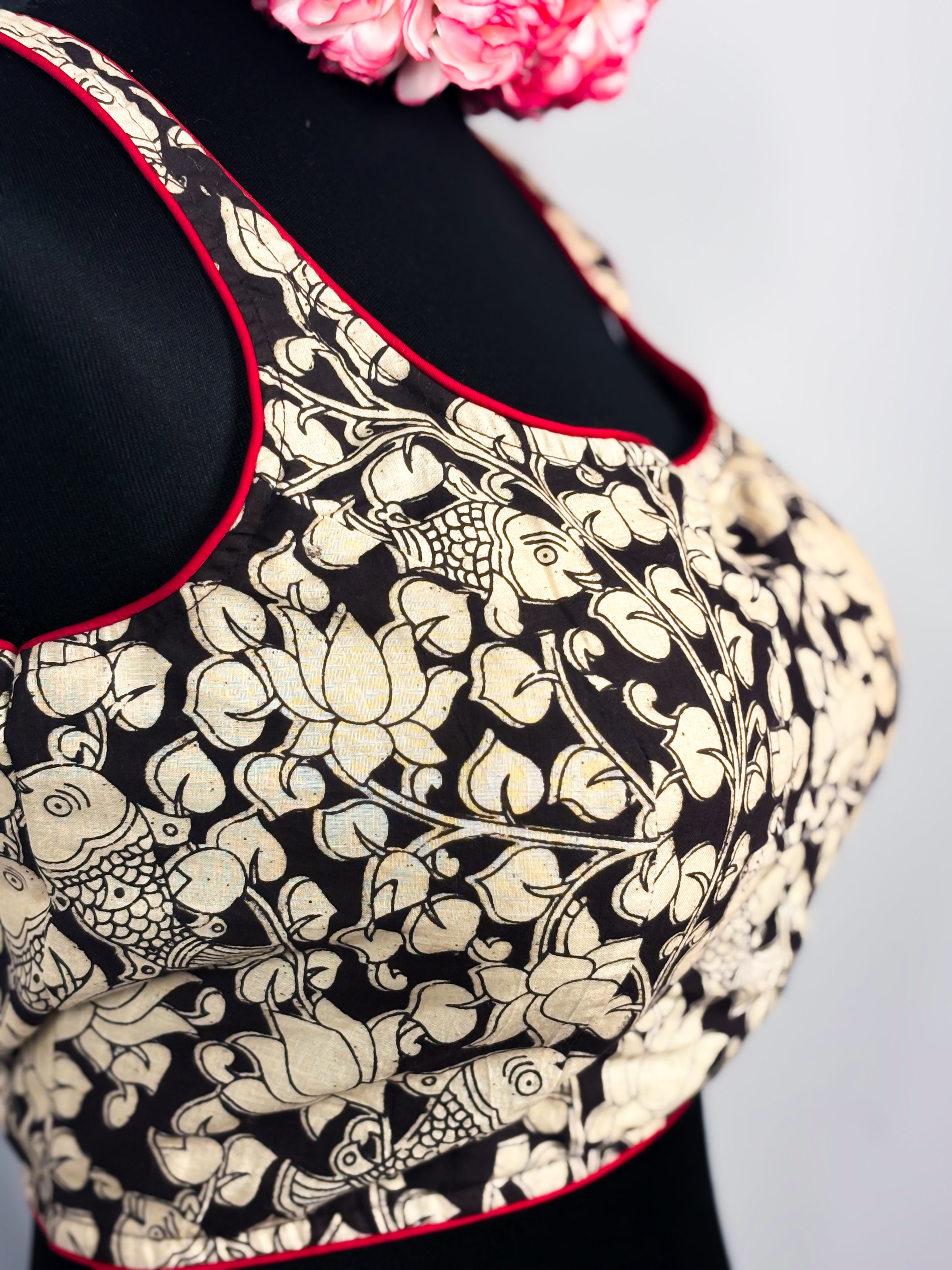 Black Cotton Kalamkari Baelauj