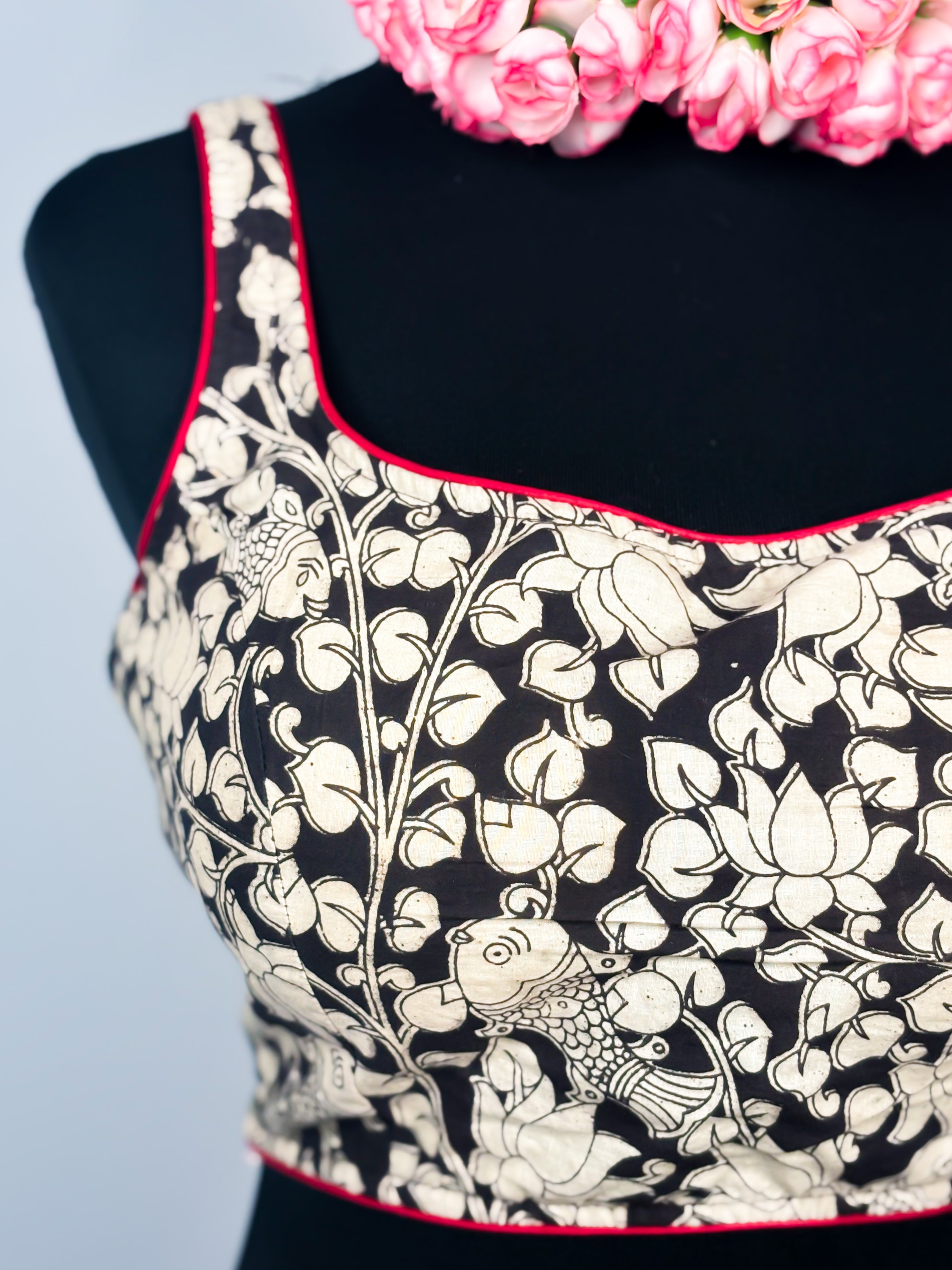 Black Cotton Kalamkari Baelauj