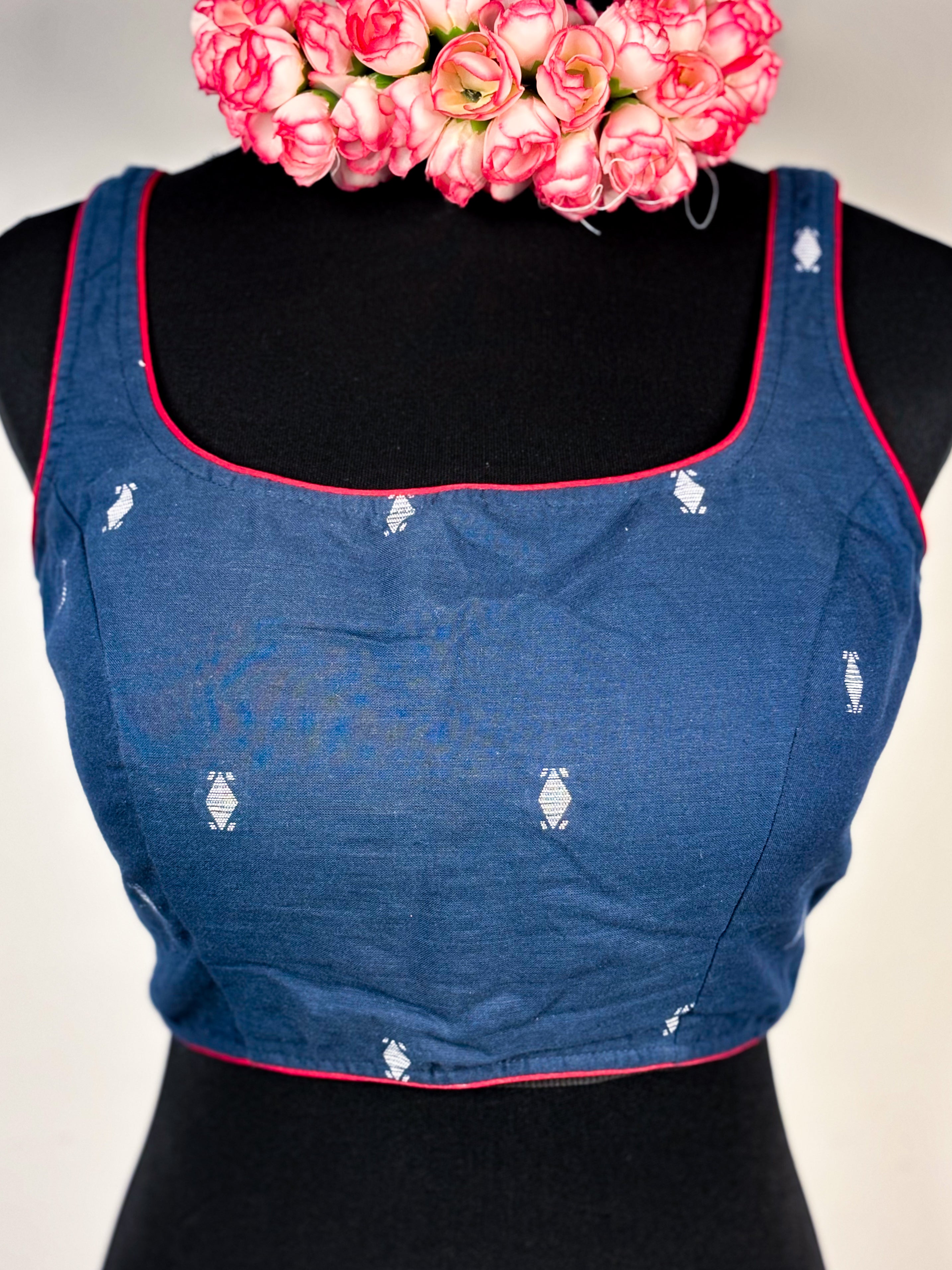 Deep Blue Cotton Jamdani Blouse