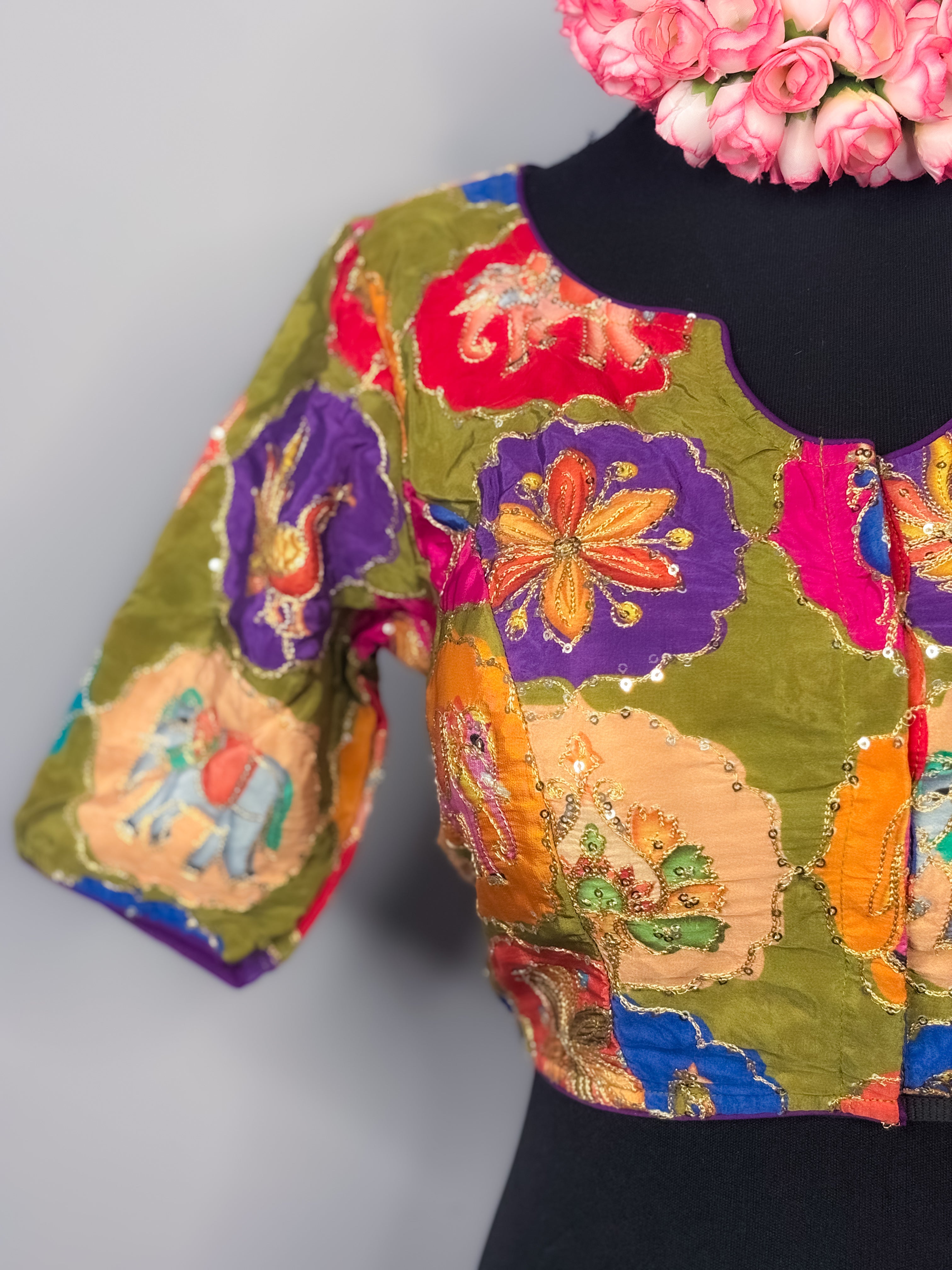 Pichwai Pattern Silk Blouse