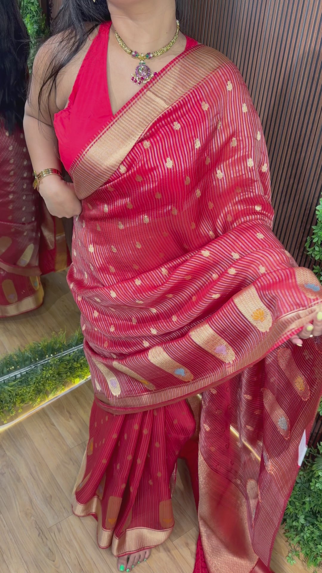 Benarasi Vermillion Red Tissue Silk Saree
