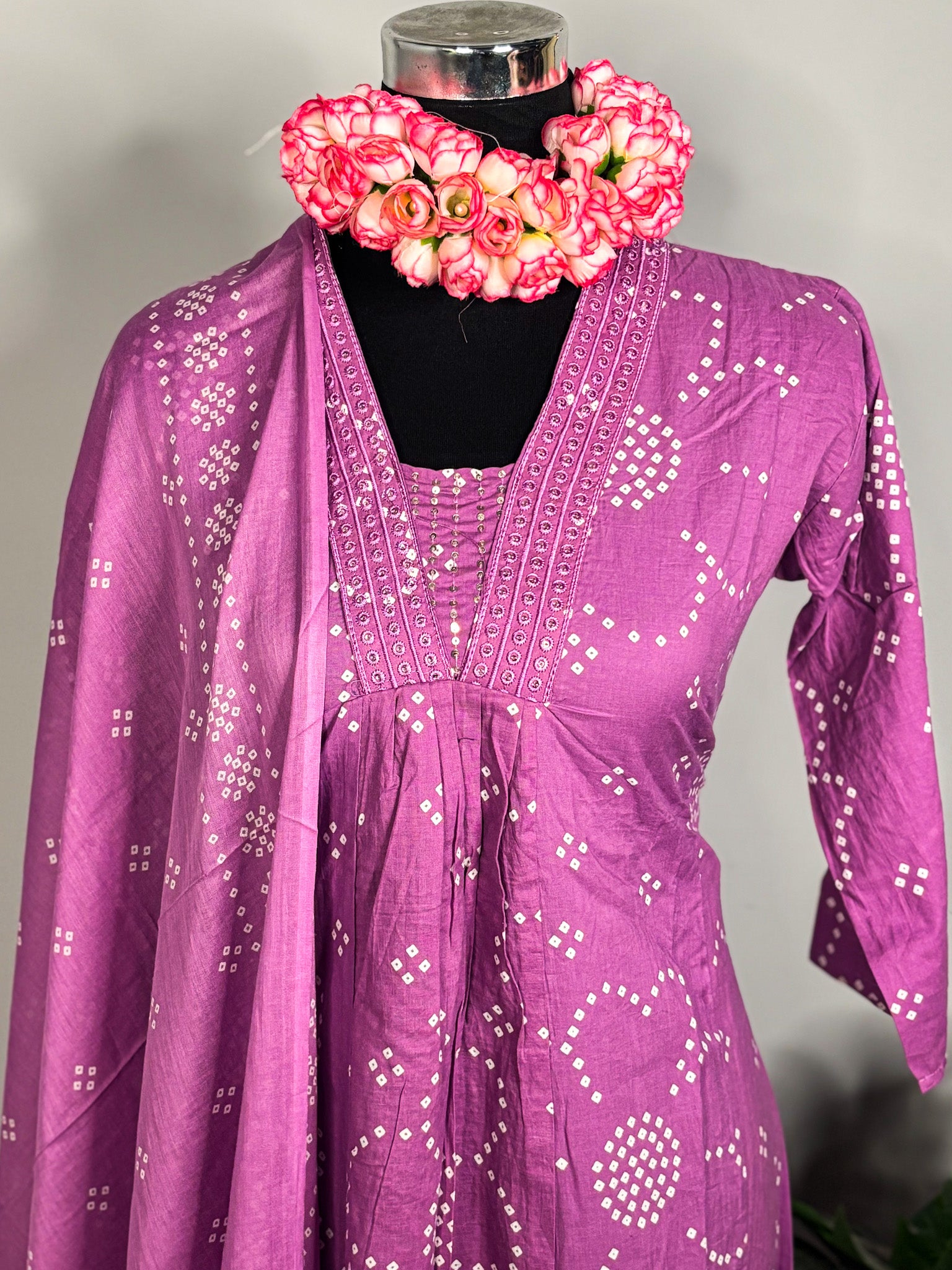 Purple pure cotton 3-piece kurta set