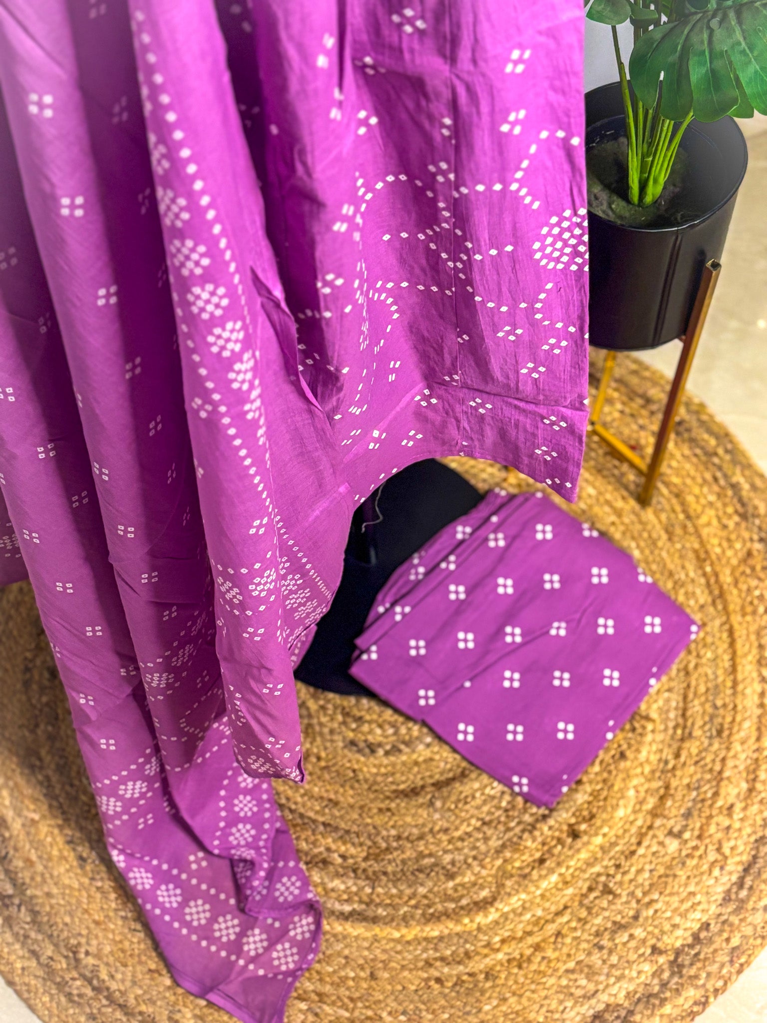 Purple pure cotton 3-piece kurta set