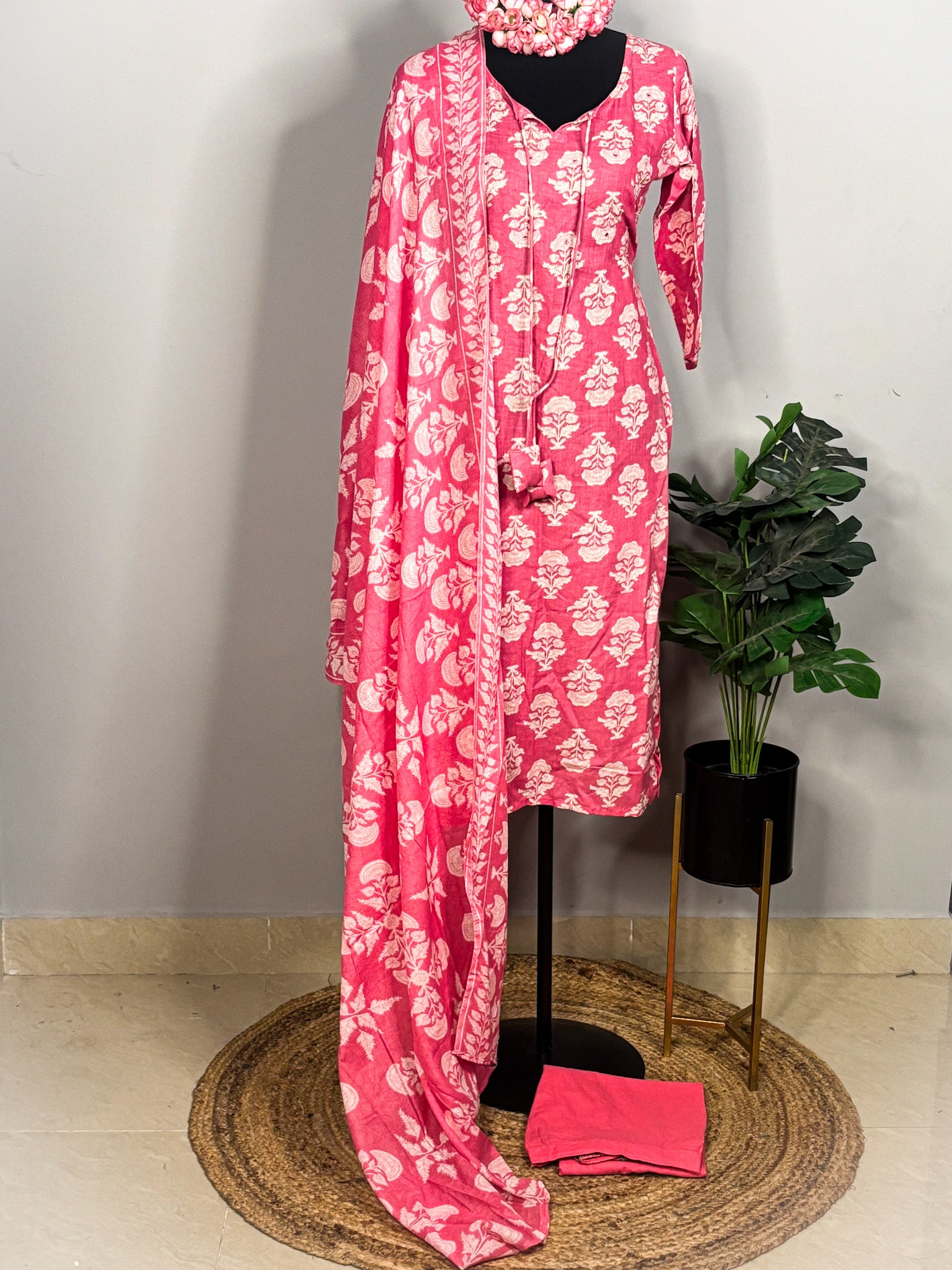 Pink pure cotton 3-piece kurta
