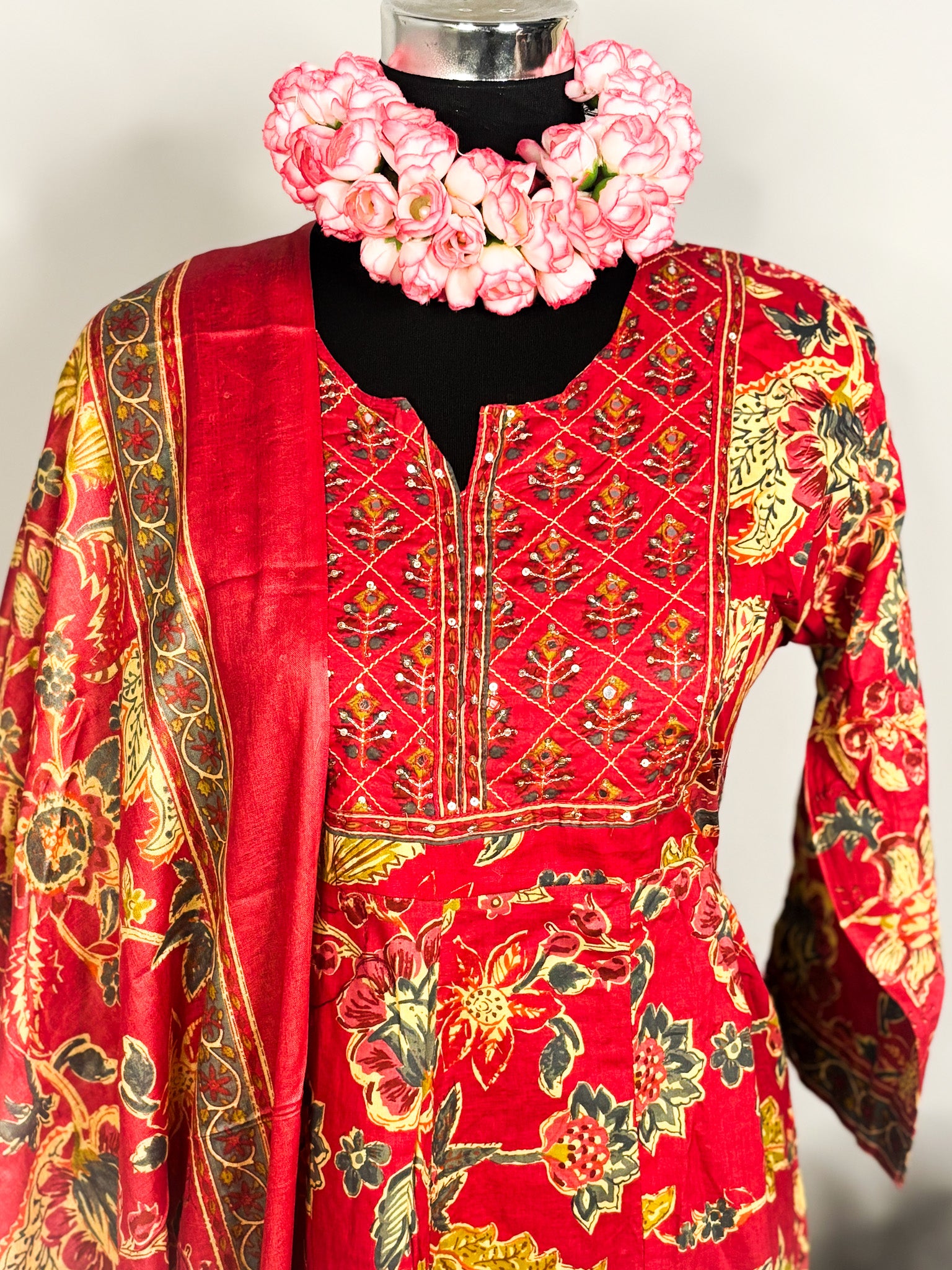 Red pure cotton 3-piece kurta set