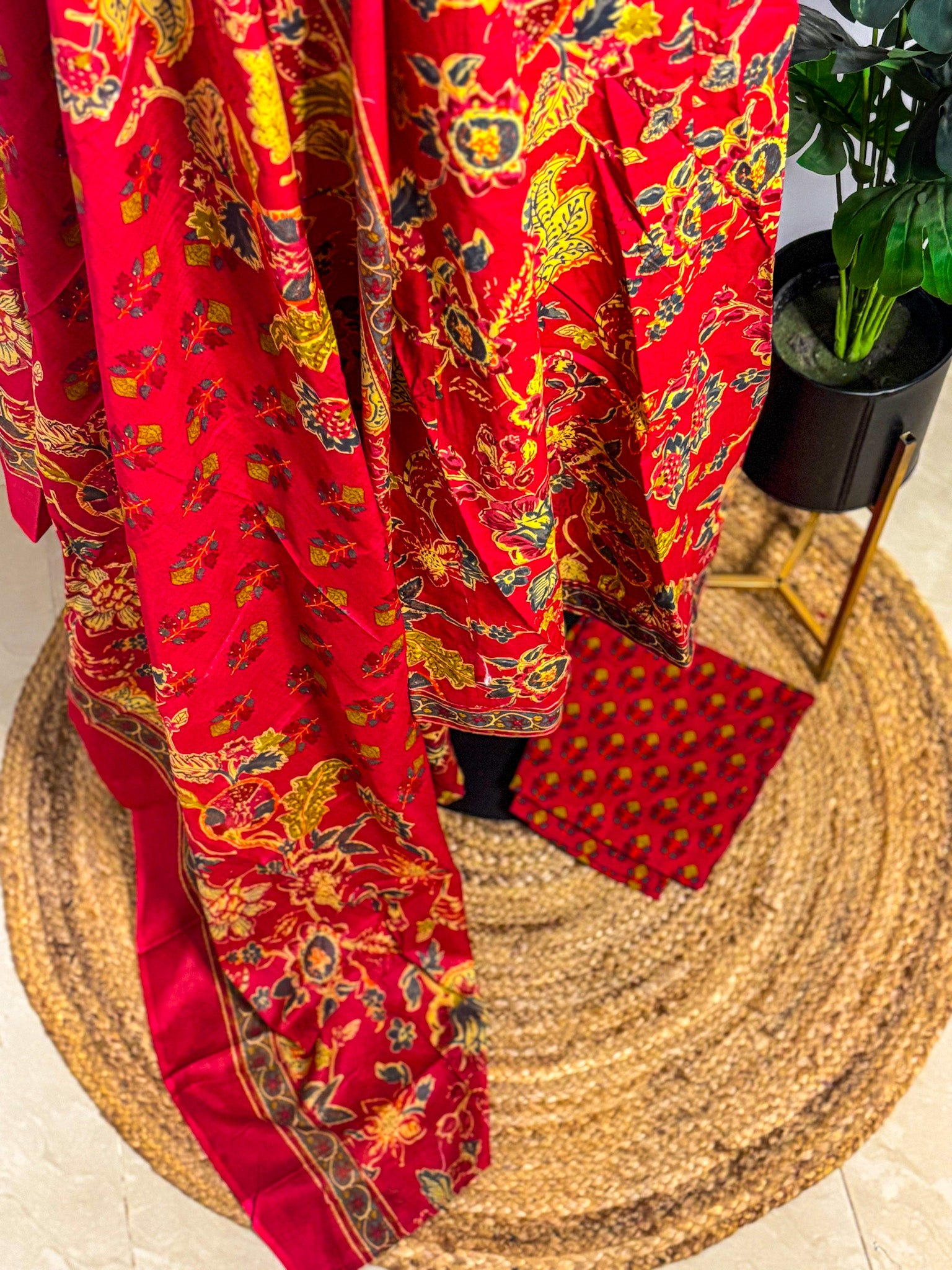 Red pure cotton 3-piece kurta set