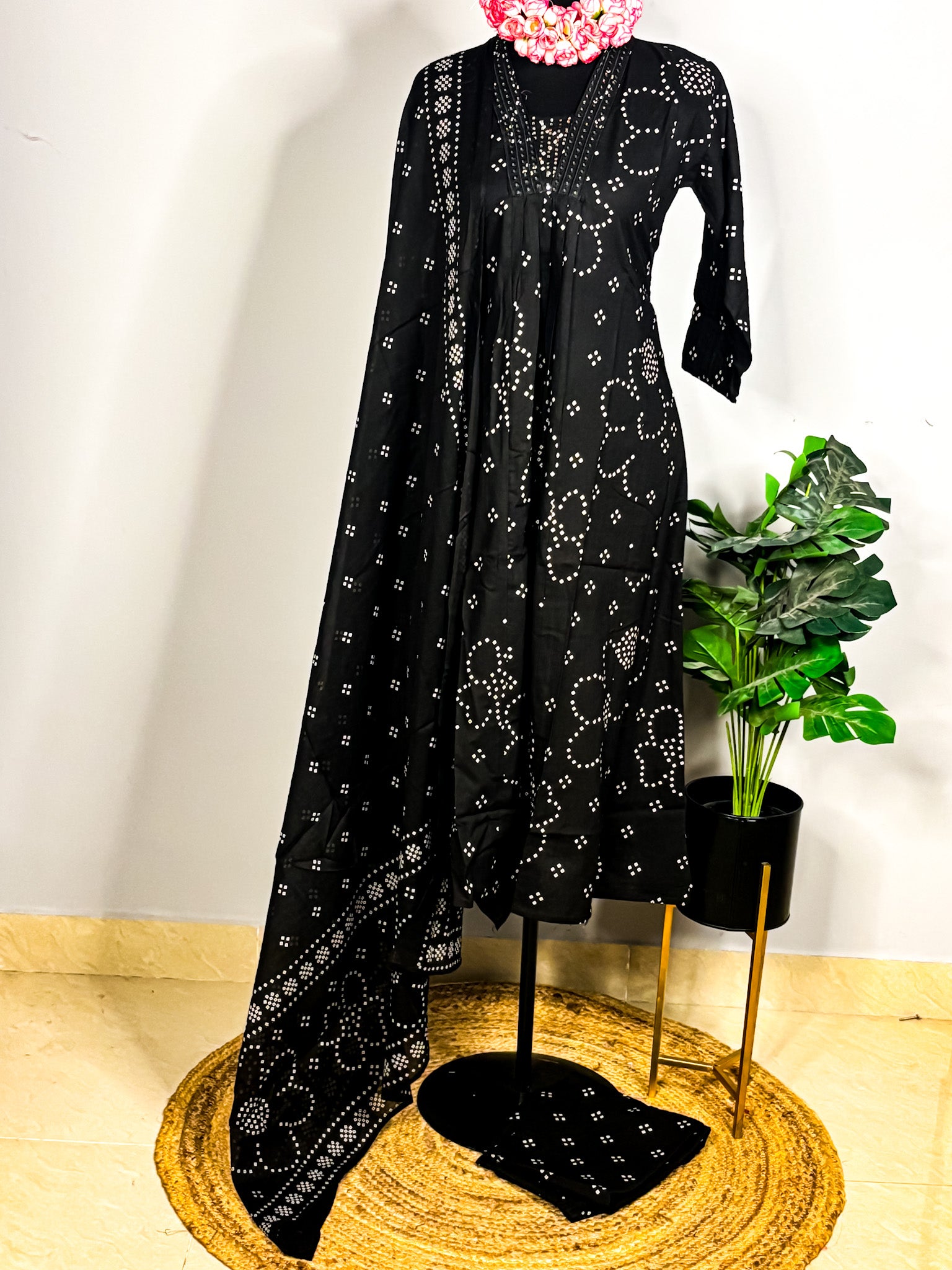 Black pure cotton 3-piece kurta set