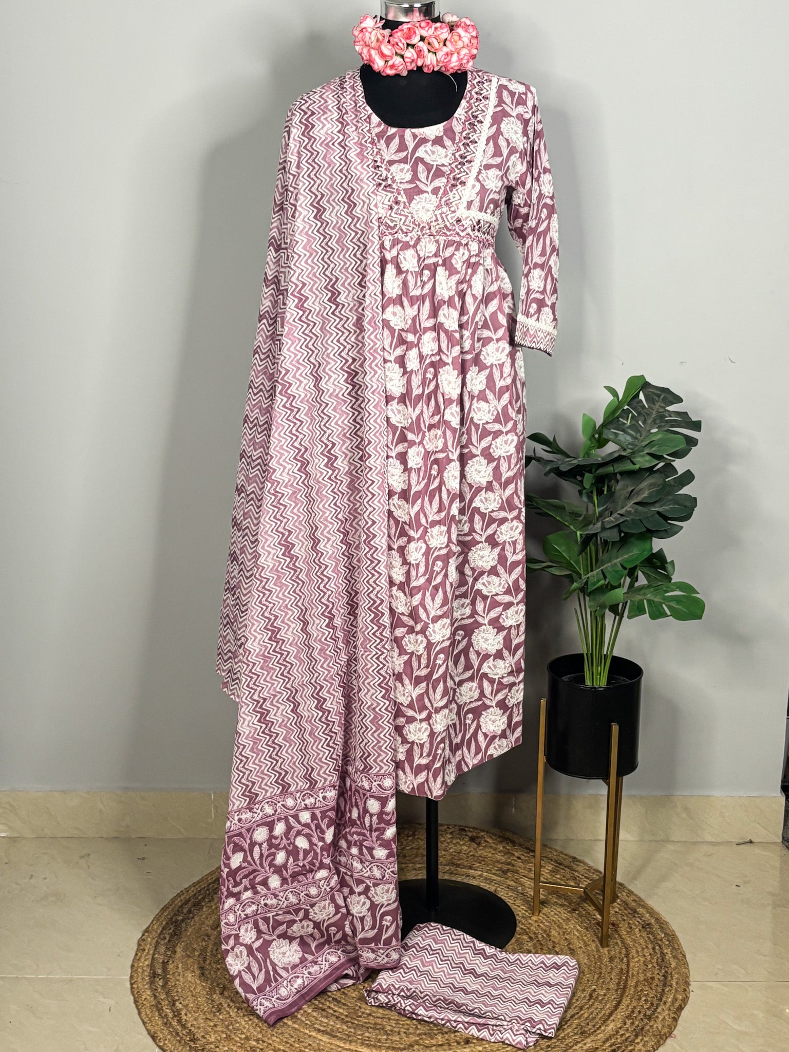 White Rayon Pure cotton 3-piece kurta set