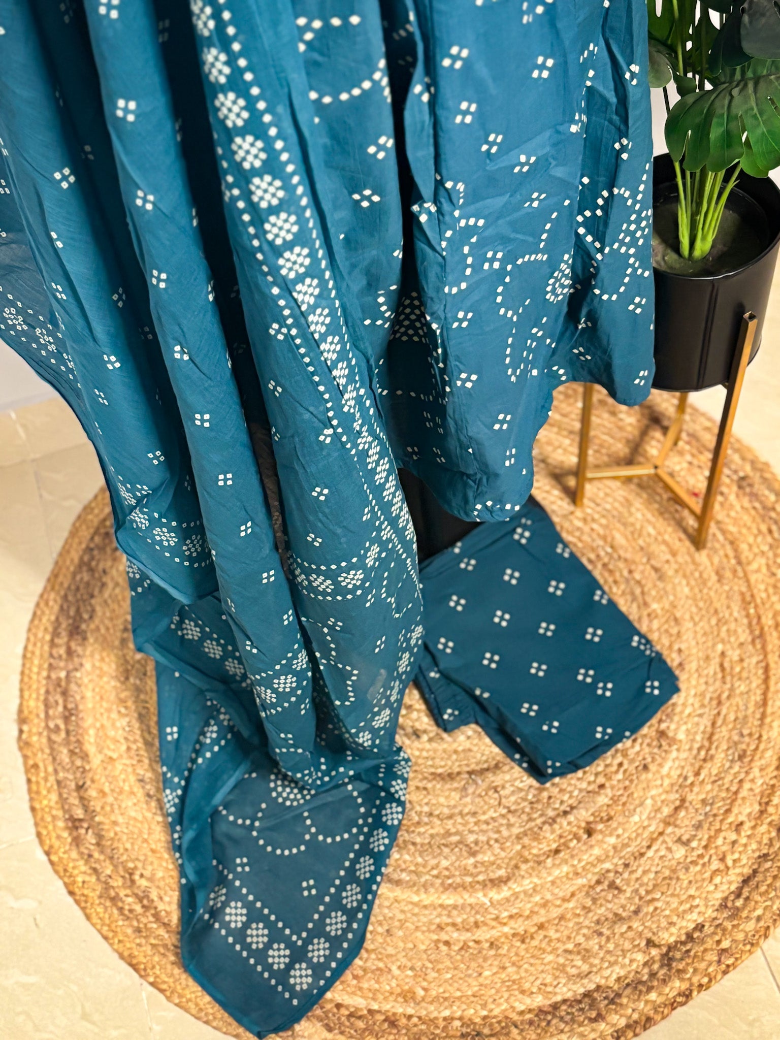 Teal pure cotton 3-piece kurta set