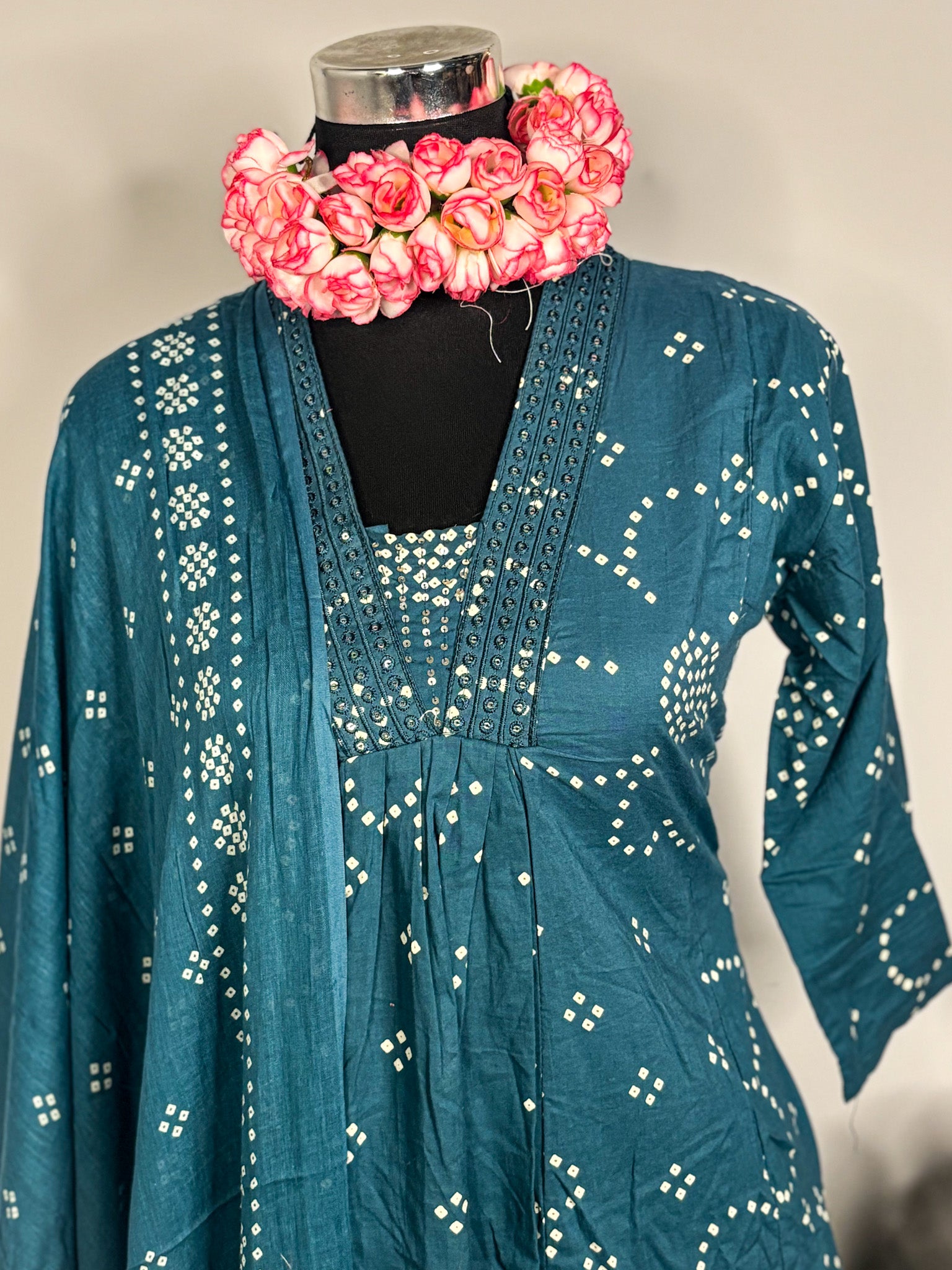 Teal pure cotton 3-piece kurta set