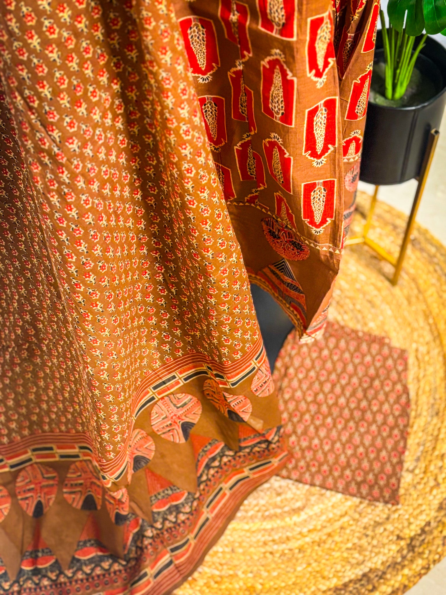 Brown pure cotton 3-piece kurta set